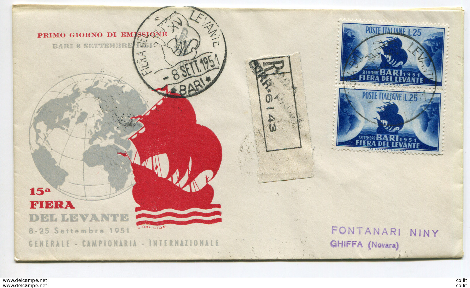 Italia 1951 Fiera Di Bari Coppia Su FDC Venetia Racc. Per L'Italia - FDC