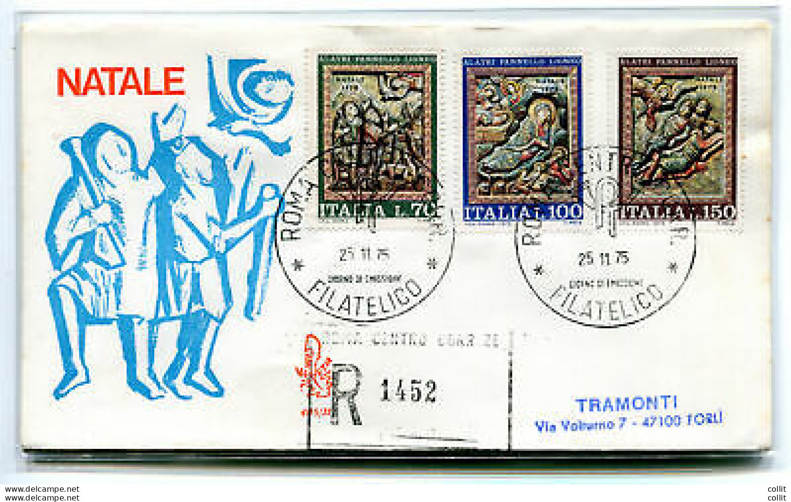 Italia FDC Venetia 1975 Natale  Viaggiata Racc. Per L'Italia - FDC