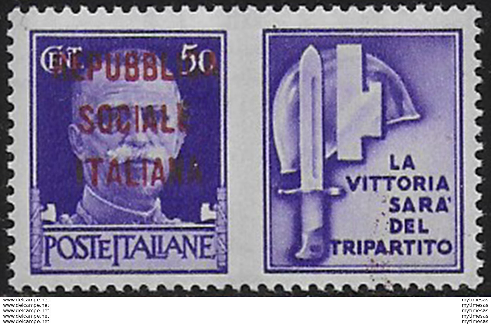 1944 Repubblica Sociale Propaganda 50c. VR Bruno MNH Sassone N. 36F - Autres & Non Classés