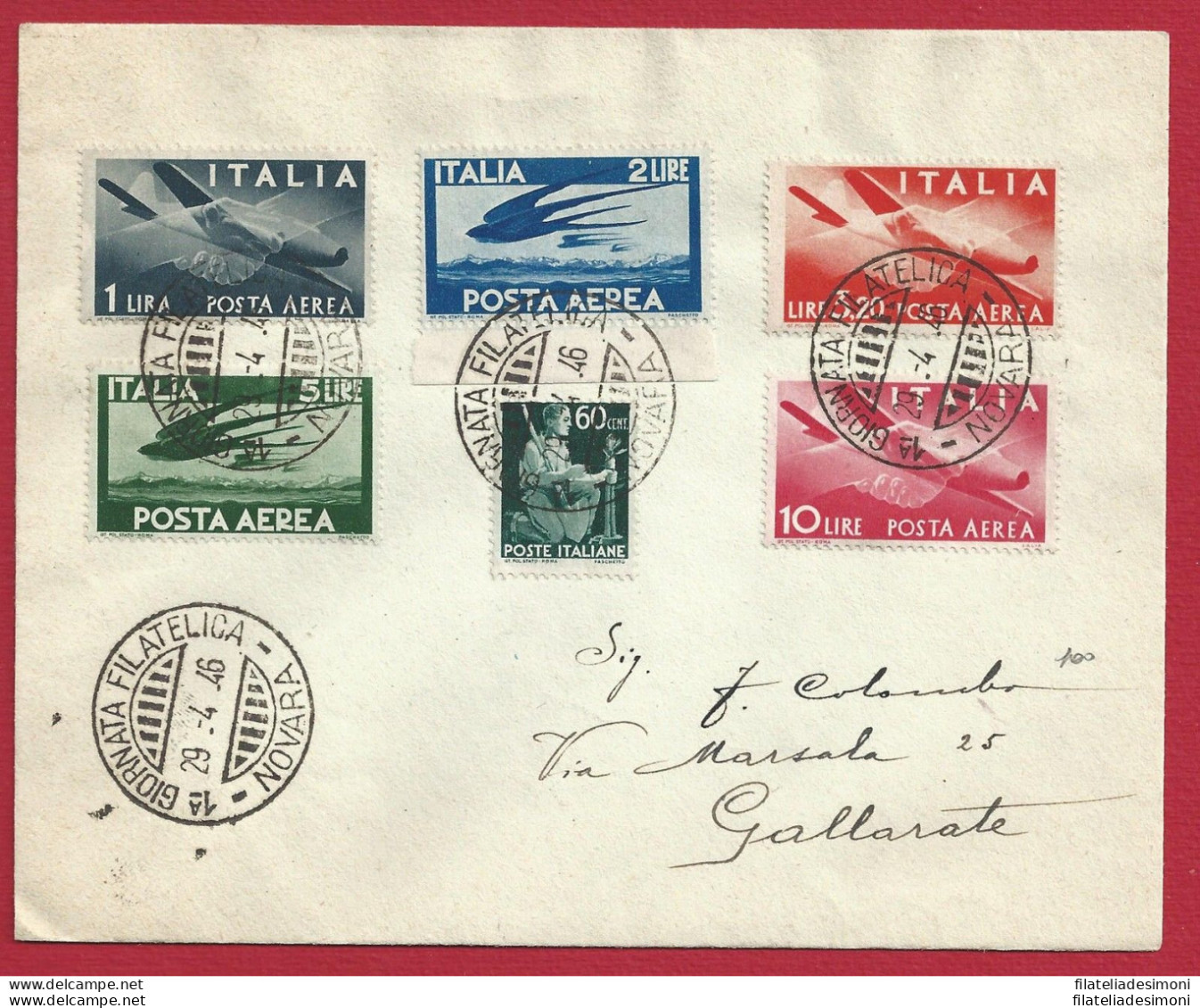 1946 ITALIA ,  N. 548 + PA 126/130 Lettera Filatelica Esposizione Novara - Otros & Sin Clasificación