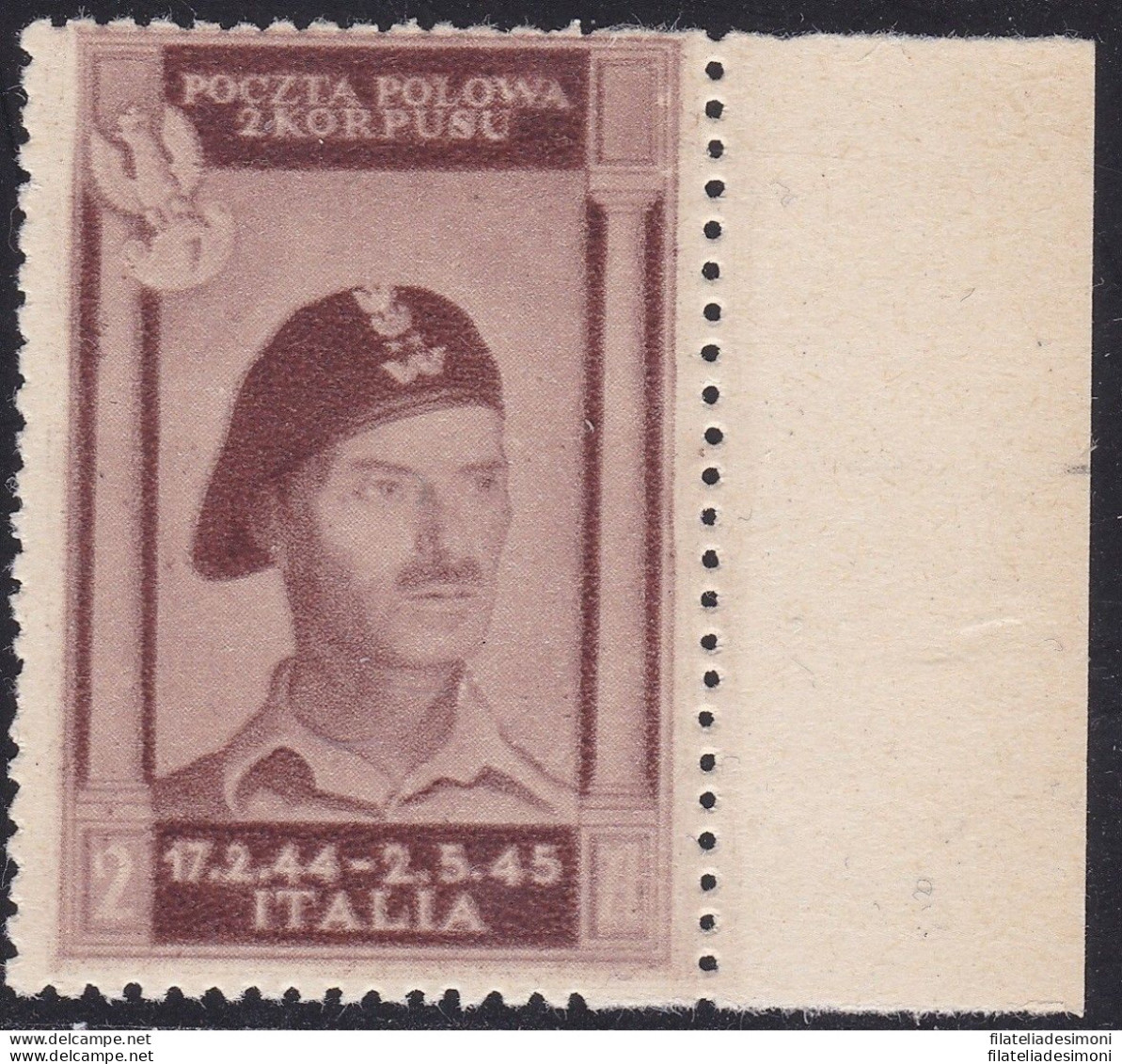 1946 CORPO POLACCO, N° 8a NUOVO SENZA GOMMA (*)  Certificato Biondi - 1946-47 Corpo Polacco Periode