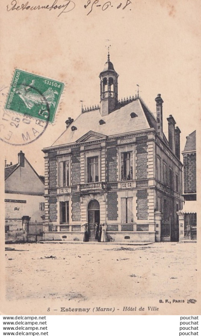 M9-51) ESTERNAY - MARNE - HOTEL DE VILLE - ANIMEE-  HABITANTS - EN 1908   - Esternay