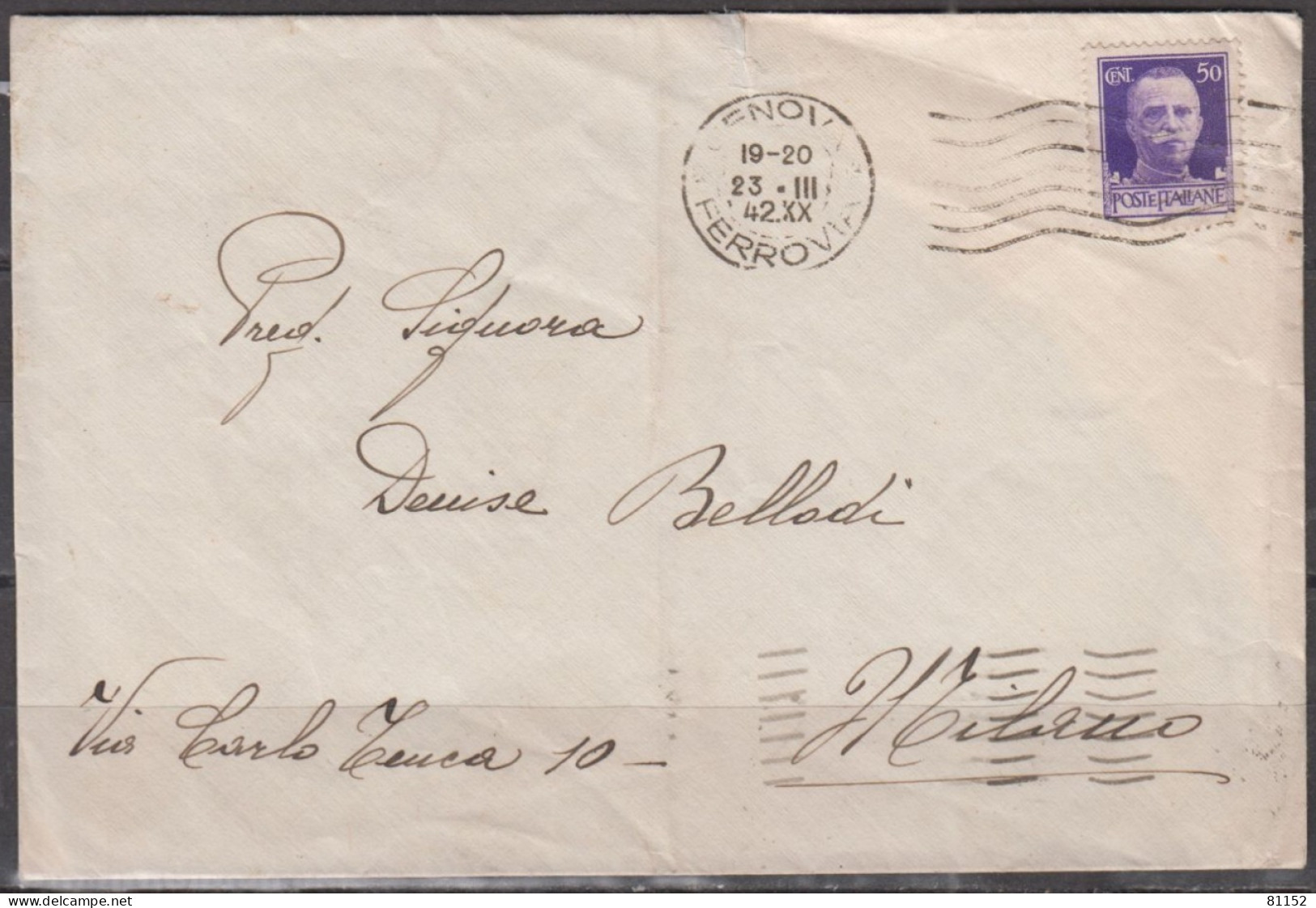 ITALIE    Lettre De GENOVA  Le 23 III 1942  Avec Victor Emmanuel III  50c Violet     Pour MILANO - Poststempel