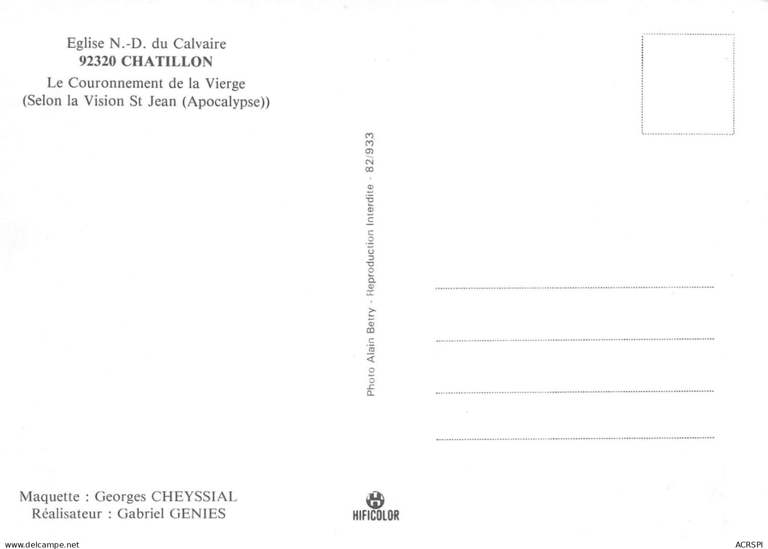92 CHATILLON église ND DU CALVAIRE  Couronnement De La Vierge Jesus Christ  26 (scan Recto-verso)KEVREN1Bis - Châtillon