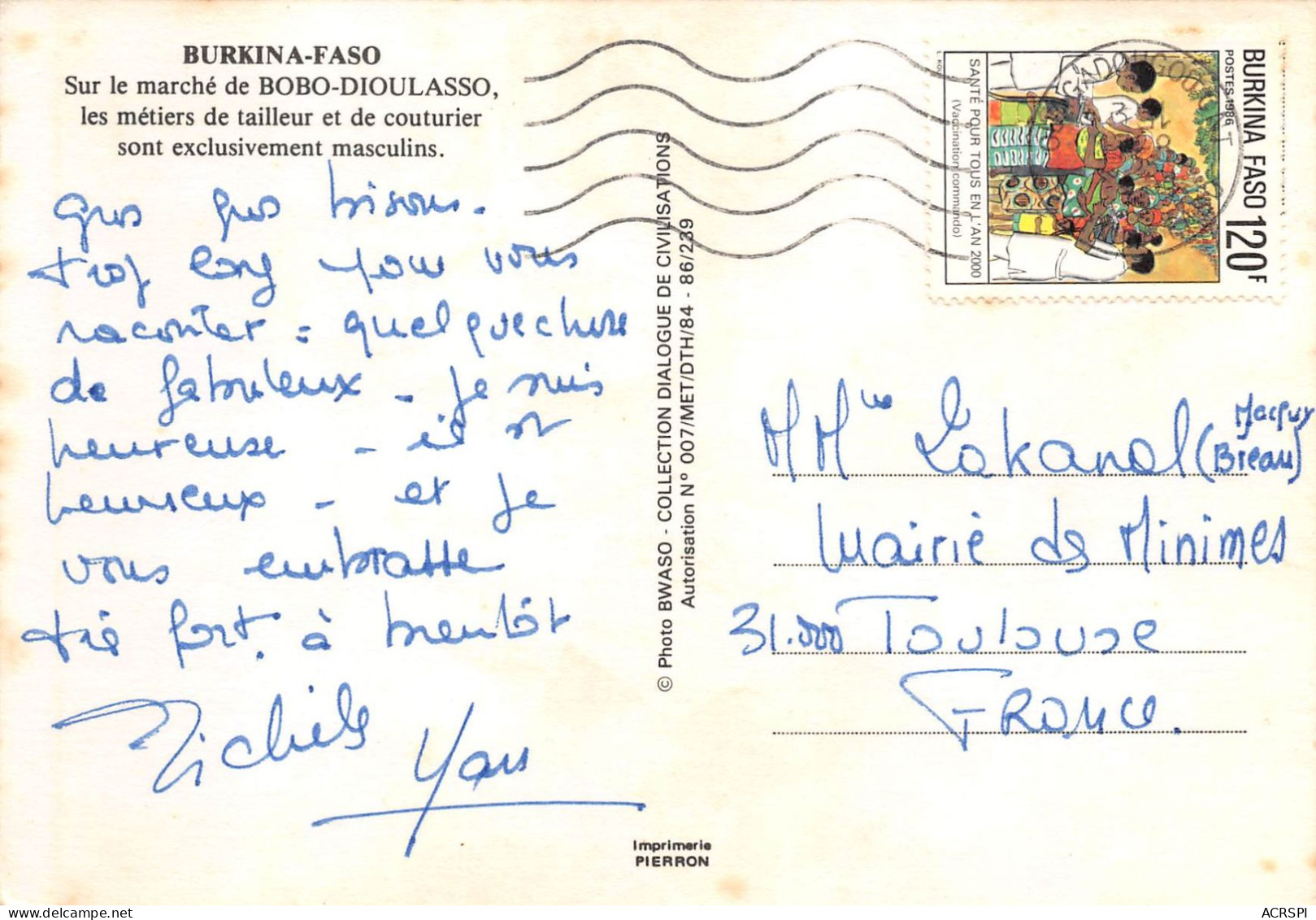 BURKINA FASO  BOBO DIOULASSO Tailleur Et Couturier  5 (scan Recto Verso)KEVREN06VIC - Burkina Faso