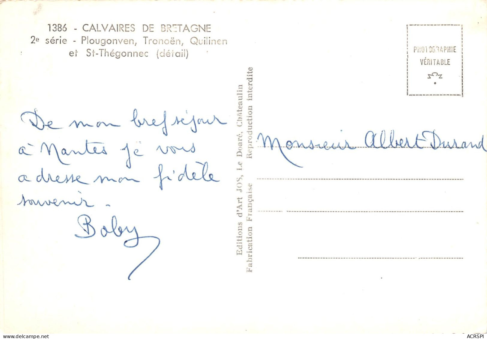 CALVAIRES De Plougonven Tronoen Quilinen Et St Thegonnec    1 (scan Recto-verso)KEVREN5Und - Plougonvelin