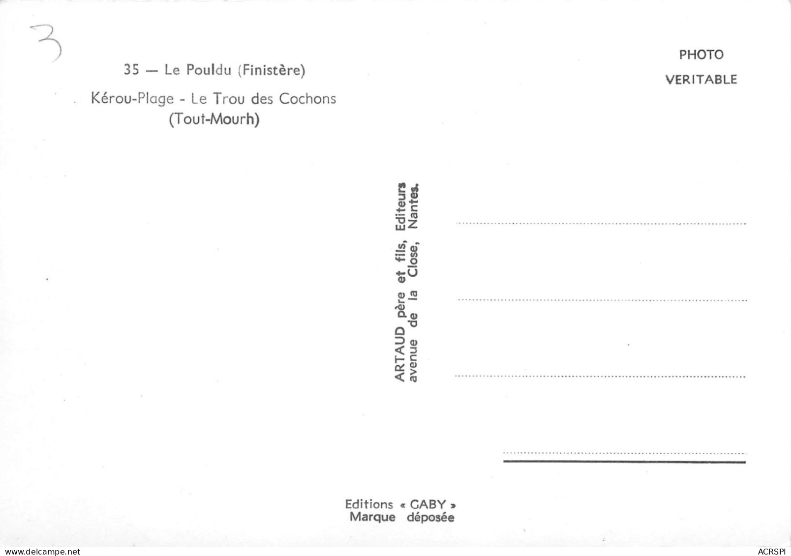 LE POULDU  La Plage De KEROU Le Trou Des Cochons Tout Mourh  Ed Artaud 25 (scan Recto-verso)KEVREN5Und - Le Pouldu