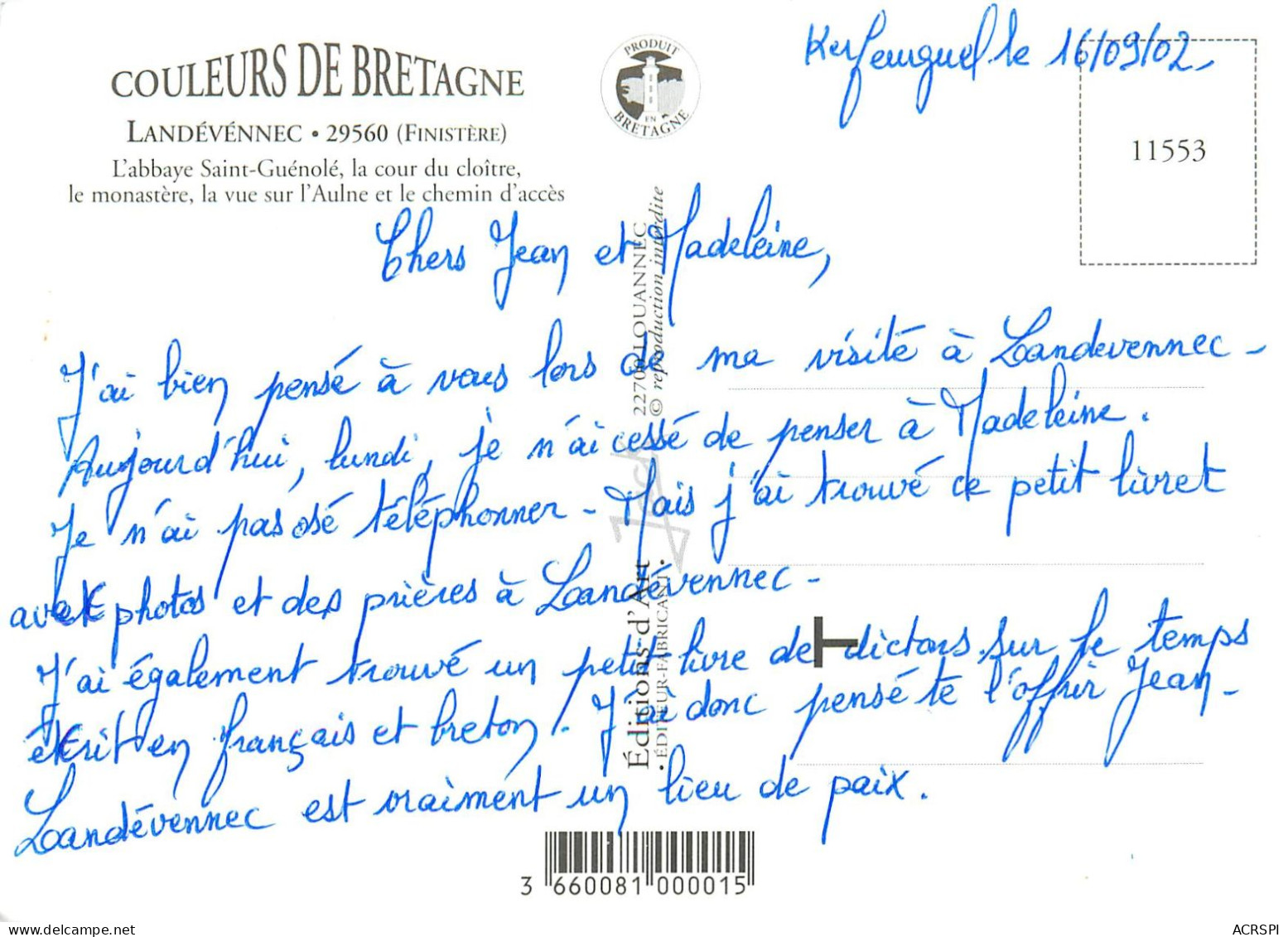 Landevennec, Abbaye Saint Guenole (scan Recto-verso) KEVREN0004 - Landévennec