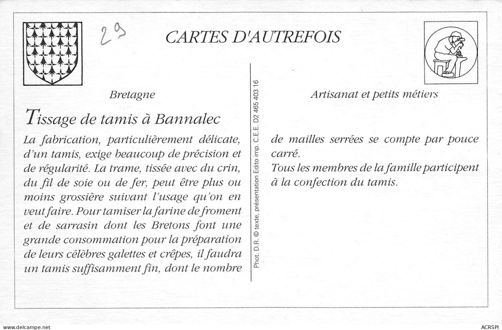 Bannalec  Tissage De Tamis Et De Crible  24 (scan Recto Verso)KEVREN0TER - Bannalec