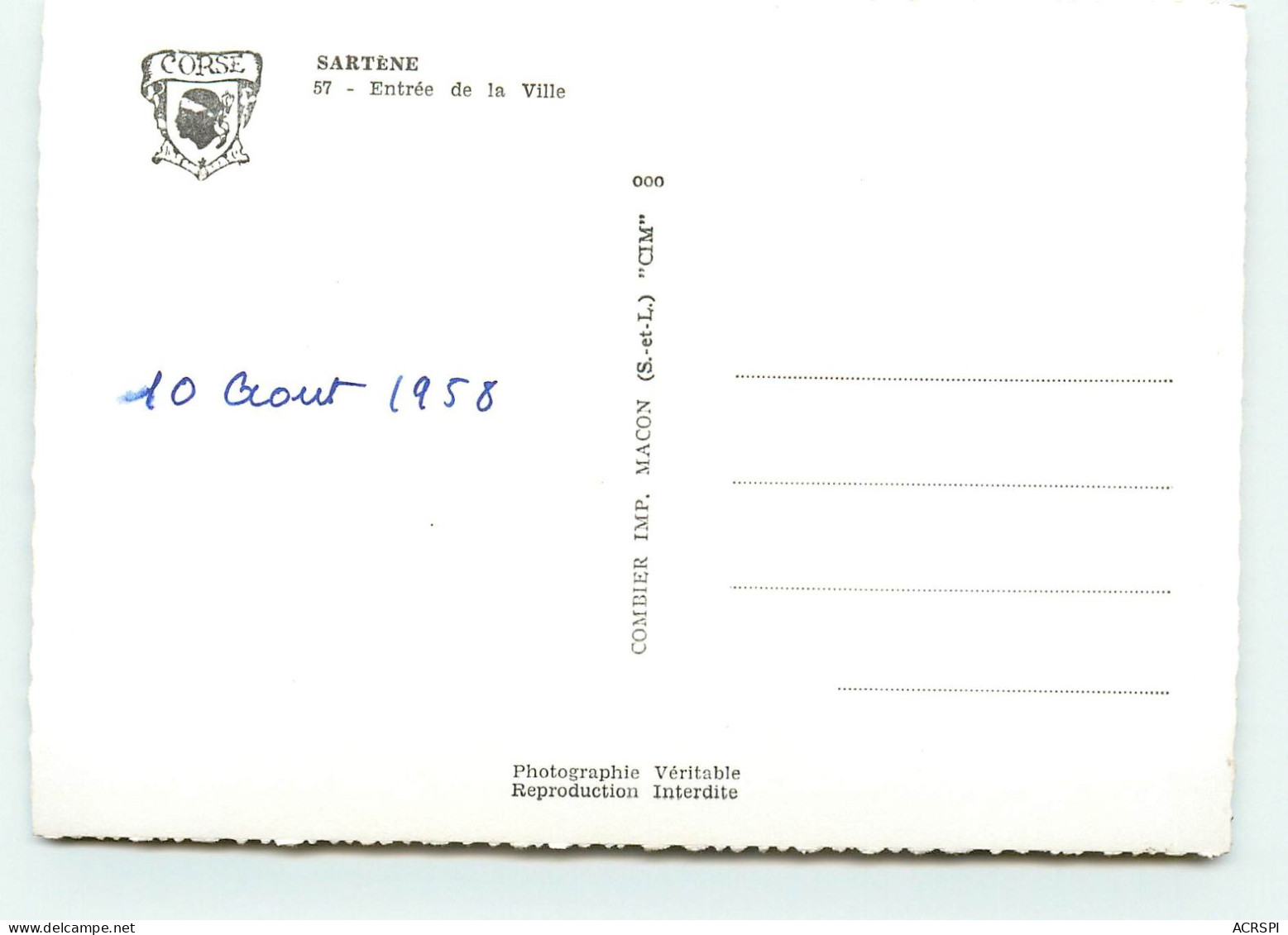 Sartene, 1958, Entree De La Ville (scan Recto-verso) KEVREN0035 - Sartene