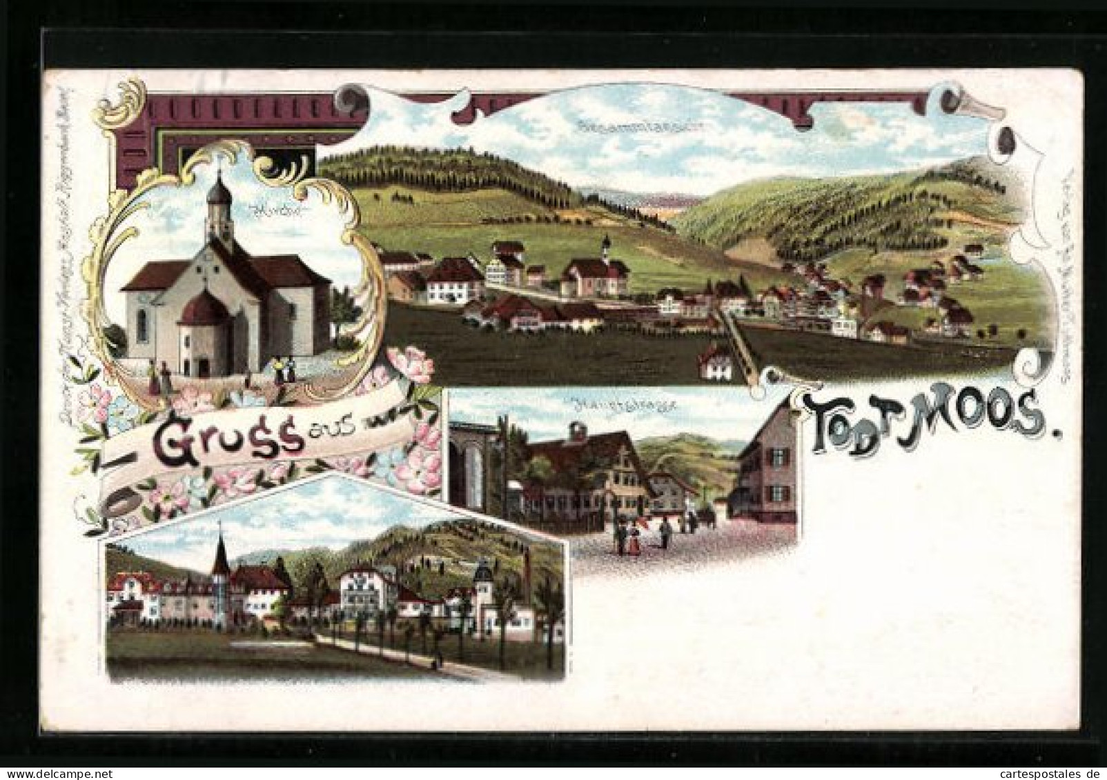 Lithographie Todtmoos, Gesamtansicht, Hauptstrasse, Kirche  - Todtmoos