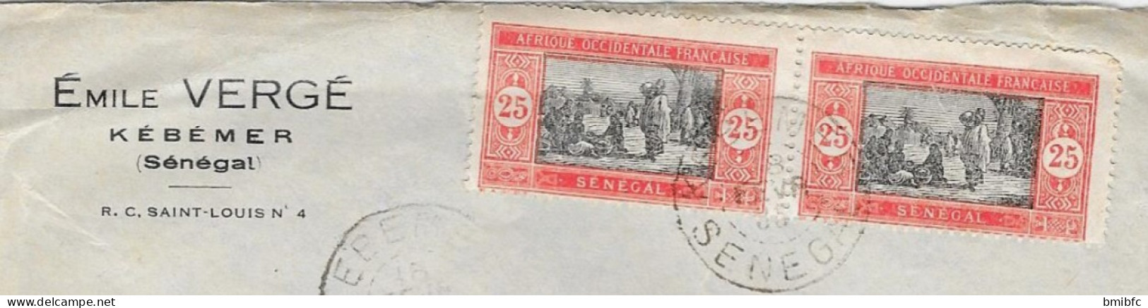 A.O.F.  - Sur Lettre De 1935          Emile VERGÉ   KÉBÉMER   (Sénégal) - Storia Postale