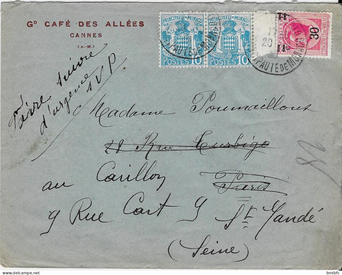 Sur Lettre Du Gd CAFÉ DES ALLÉES   CANNES - Storia Postale