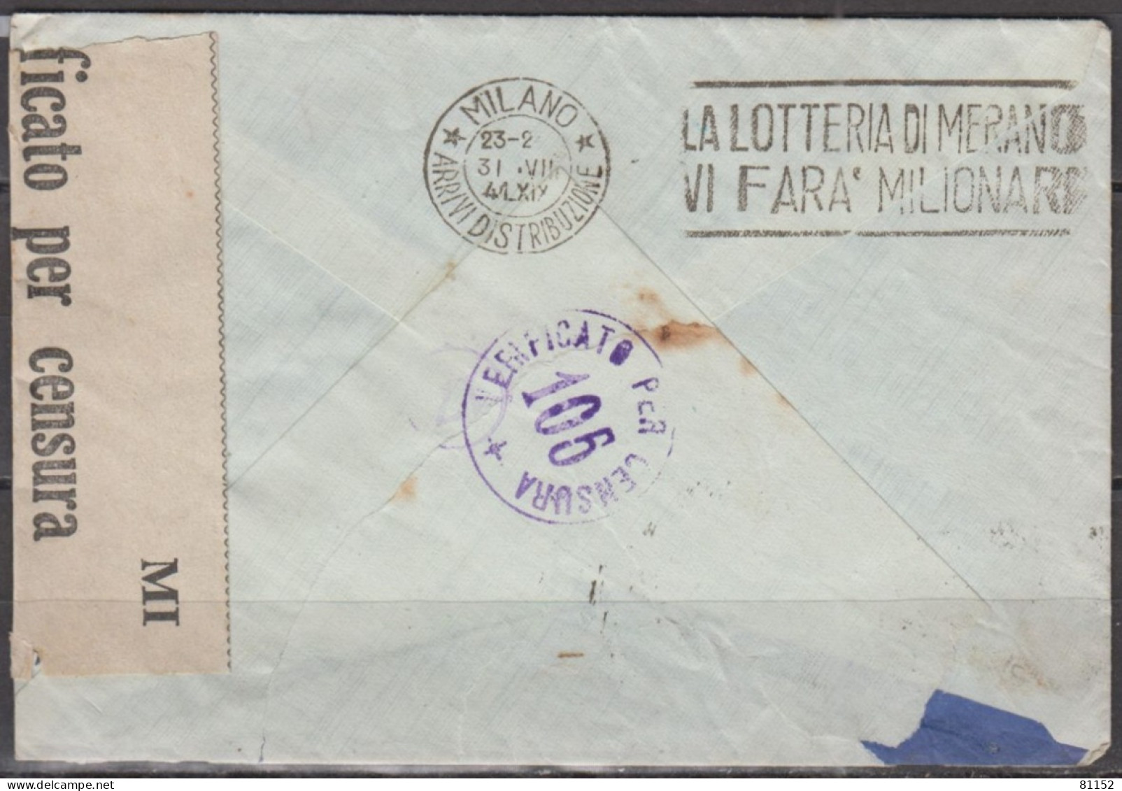 ITALIE    Lettre De MODENA   Le 31 VIII 1941  Avec Victor Emmanuel III  50c Violet  Pour MILANO Et " Censure MILITAIRE " - Correo Militar (PM)