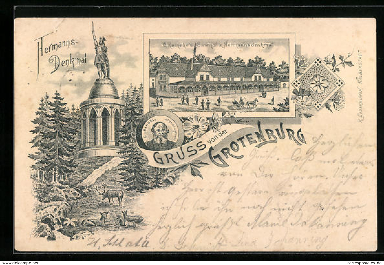 Lithographie Detmold, Gasthof Zum Hermannsdenkmal, E. V. Bandel  - Detmold