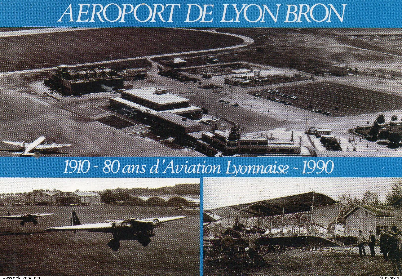Aéroport Aérogare Aérodrome "Lyon-Bron" Avions Aviation Multi-vues 80 Ans Aviation Lyonnaise - Aerodrome