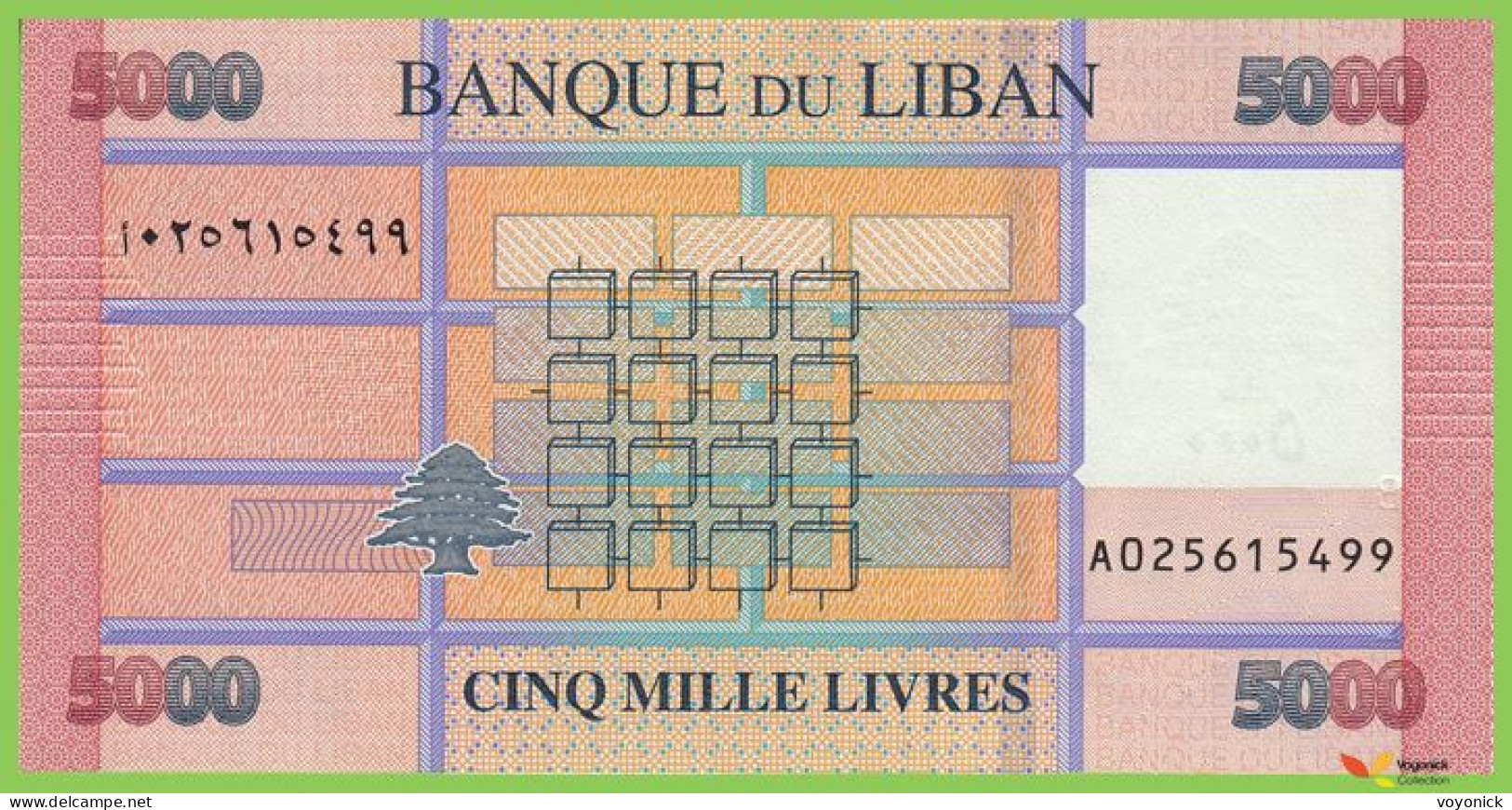 Voyo LEBANON 5000 LIVRES 2021(2022) P91c B542a A 02 UNC - Liban