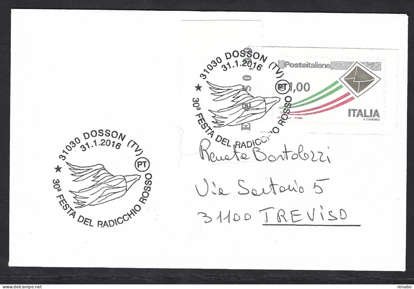 Italia 2016; "30° Festa Del Radicchio Rosso" Di Treviso IGP Tardivo Su Posta Italiana € 1,00 - 2011-20: Poststempel