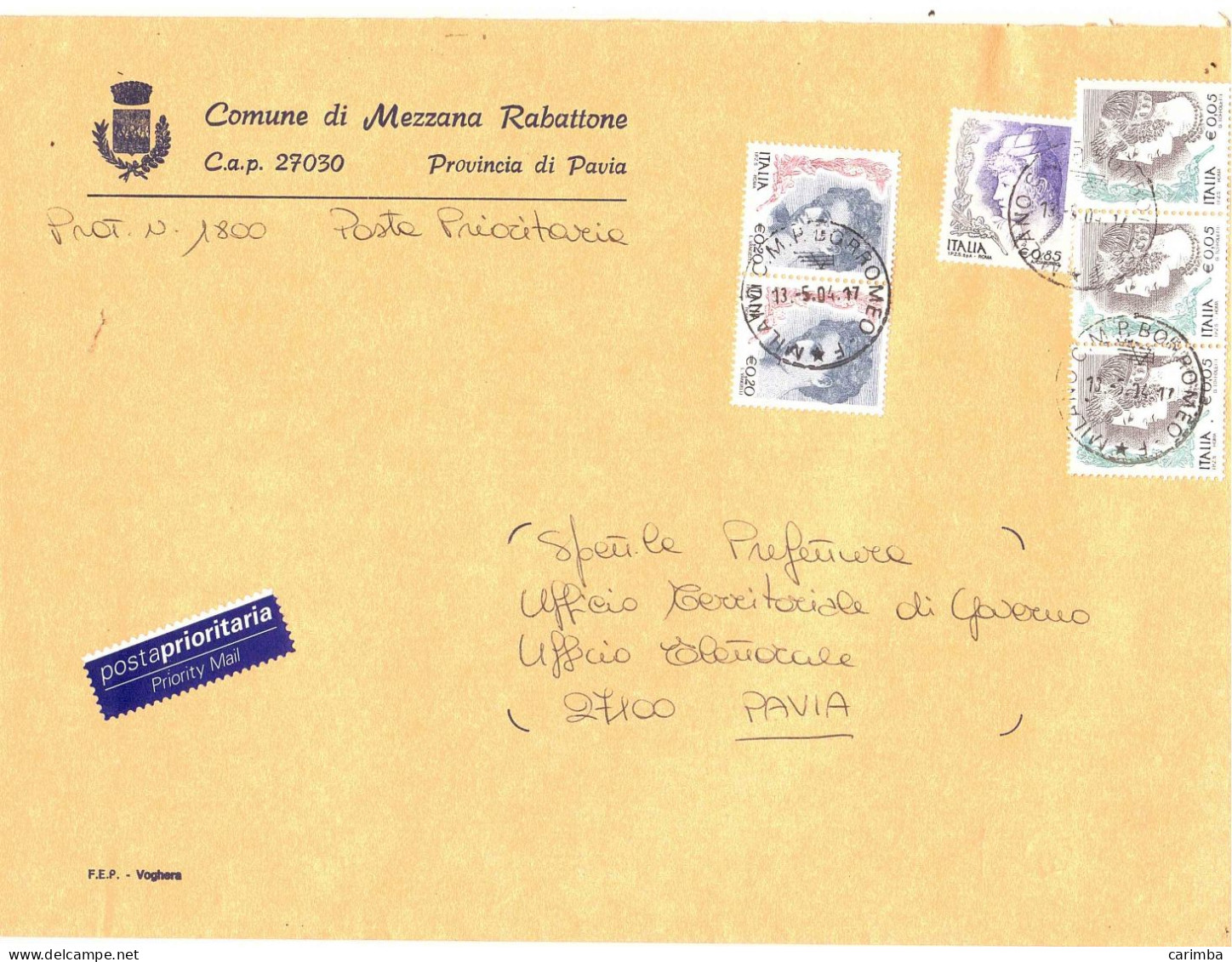 COMUNE DI MEZZANA RABATTONE PAVIA - 2001-10: Poststempel