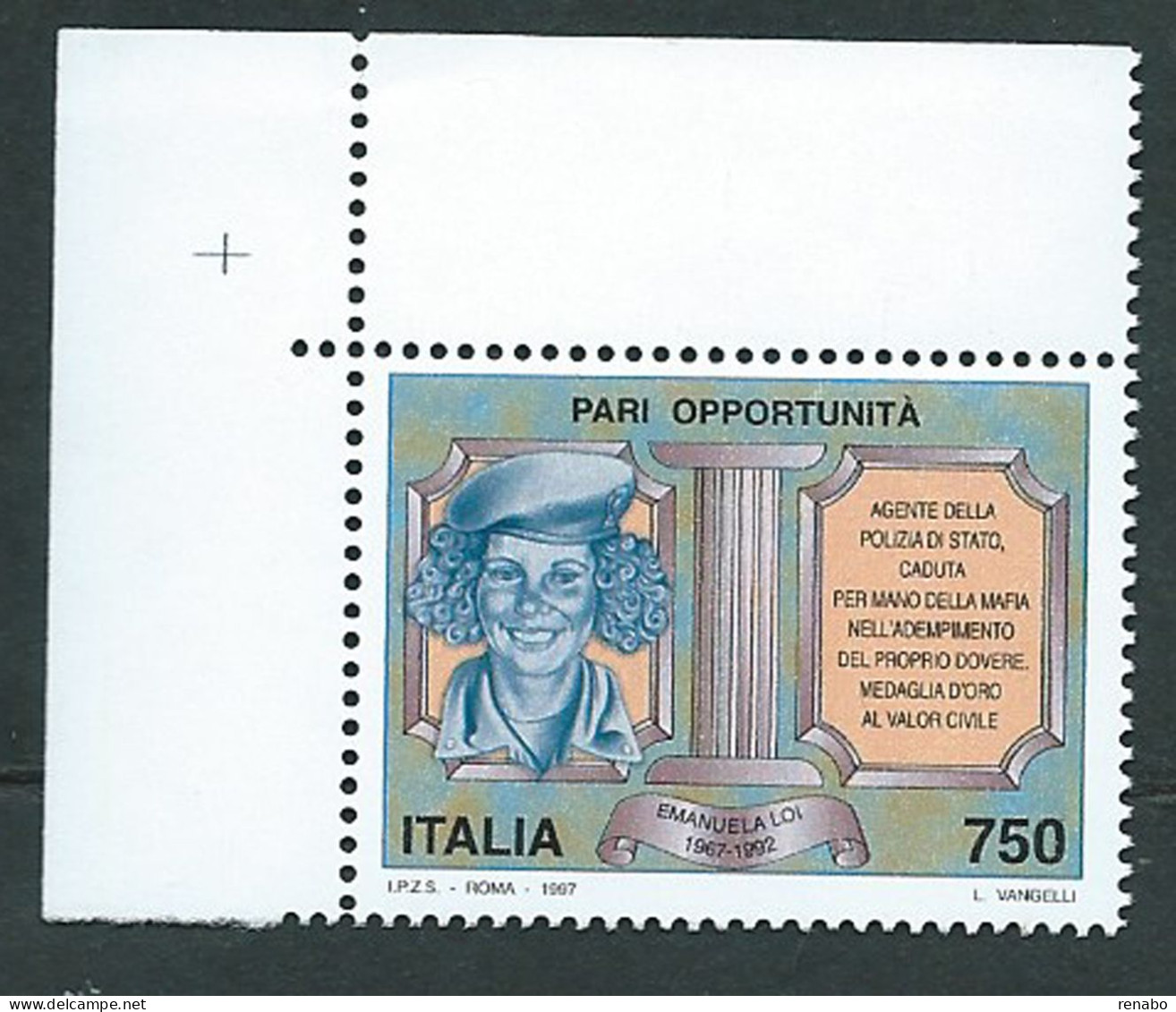 Italia 1997; Pari Opportunità: Emanuela Loi. Angolo Superiore Sinistro. - 1991-00: Mint/hinged