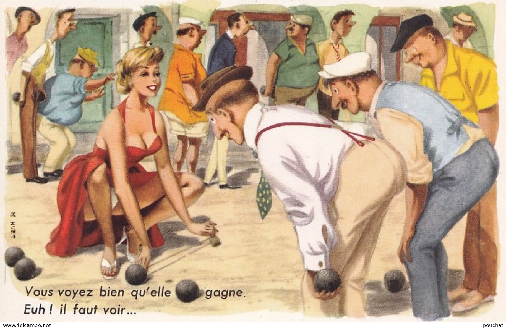  ILLUSTRATEUR HUET - SERIE DE COMPLETE DE 5CPA PETANQUE - BOULES - FANNY - PIN UP -  PHOTOCHROM - TOUS LES SCANS - Bocce