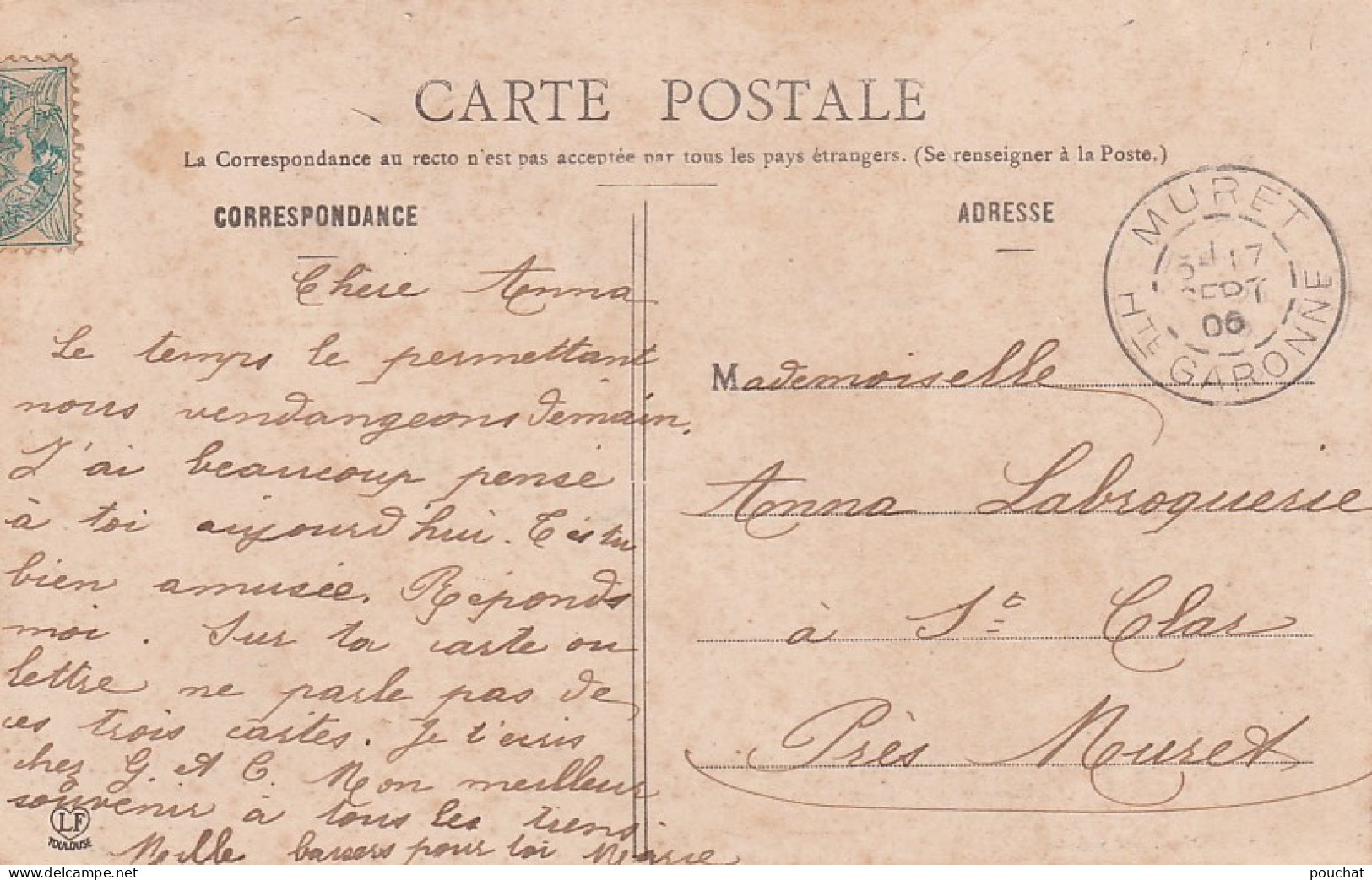 A7-31) MURET - HAUTE GARONNE - BORDS DE LA LOUGE - EN 1906 - (2 SCANS ) - Muret