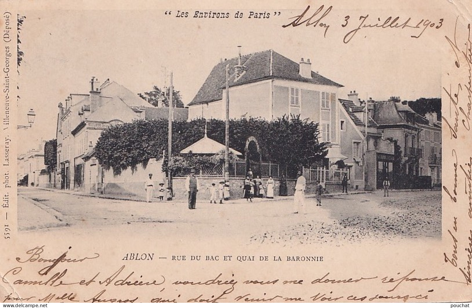 94) ABLON - RUE DU BAC ET QUAI DE LA BARONNIE - LES ENVIRONS DE PARIS - ANIMEE - HABITANTS - EN 1903 - ( 2 SCANS ) - Ablon Sur Seine