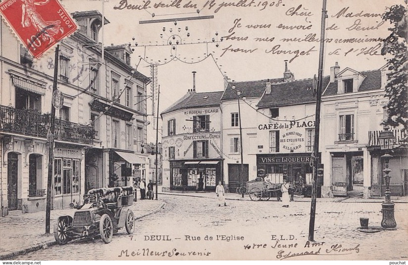 A14-95) DEUIL - RUE DE L  ' EGLISE - LE CAFE DE LA PLACE -  EN 1908 - Deuil La Barre