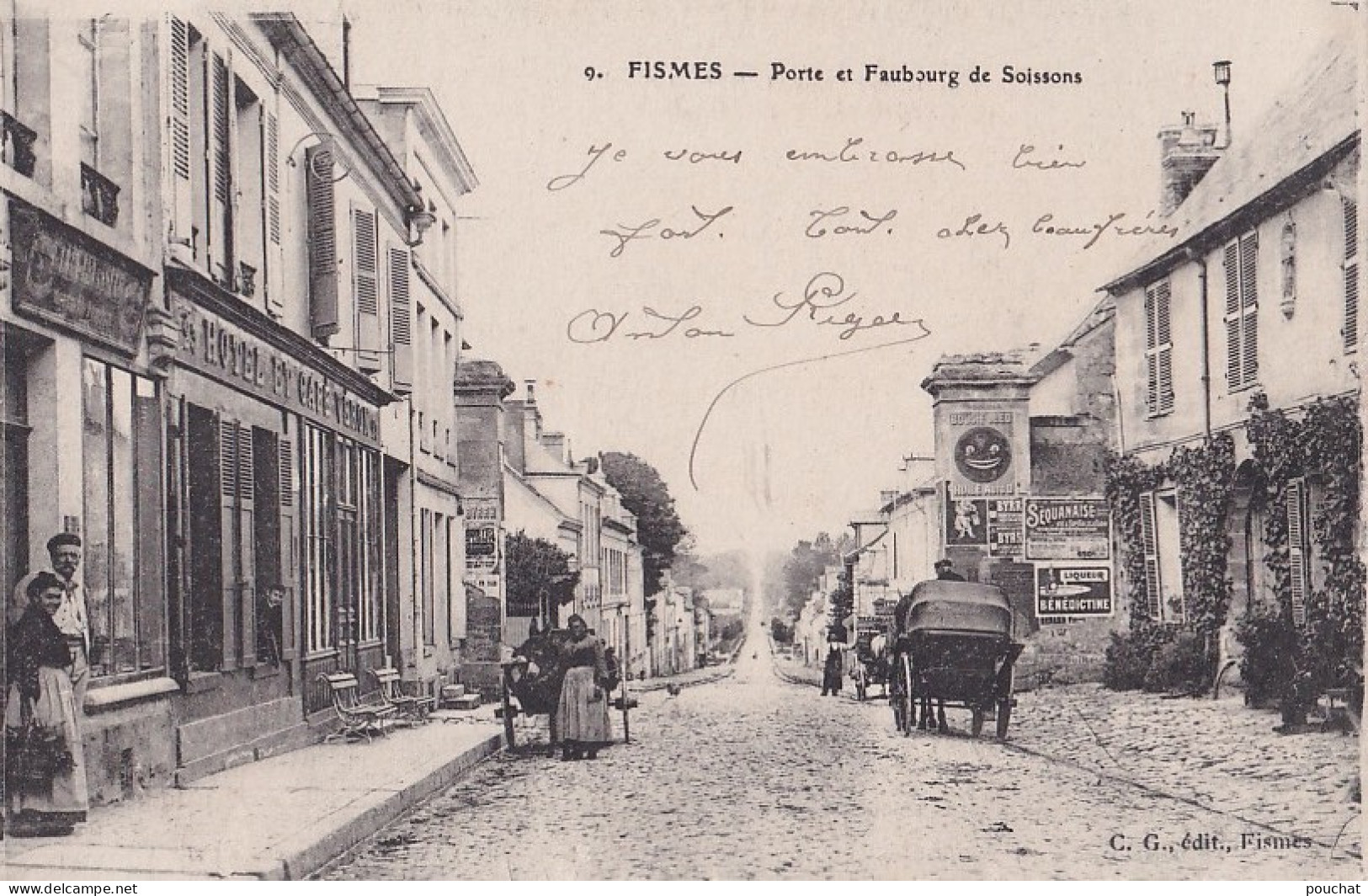 A17-51) FISMES - PORTE ET FAUBOURG DE SOISSONS - CARRIOLE AVEC ANE - ( 2 SCANS ) - Fismes