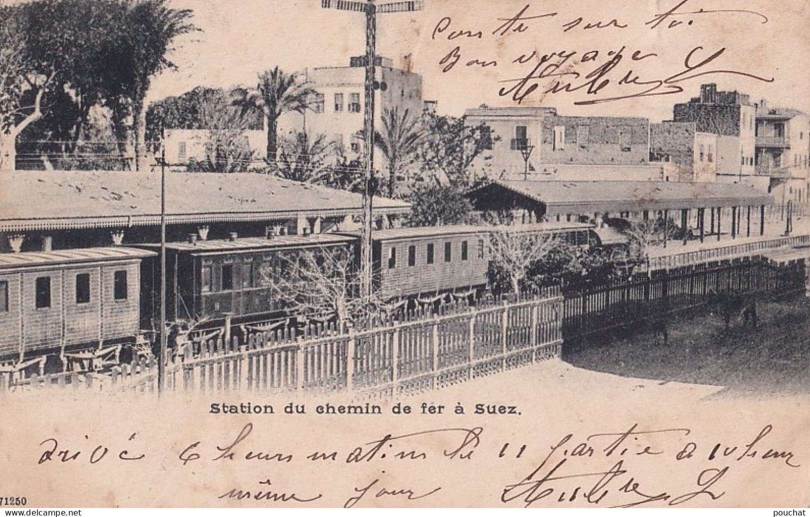 A19- SUEZ - EGYPT - STATION DU CHEMIN DE FER A SUEZ  - LA GARE AVEC  TRAIN - EN  1904 - ( 2 SCANS ) - Suez