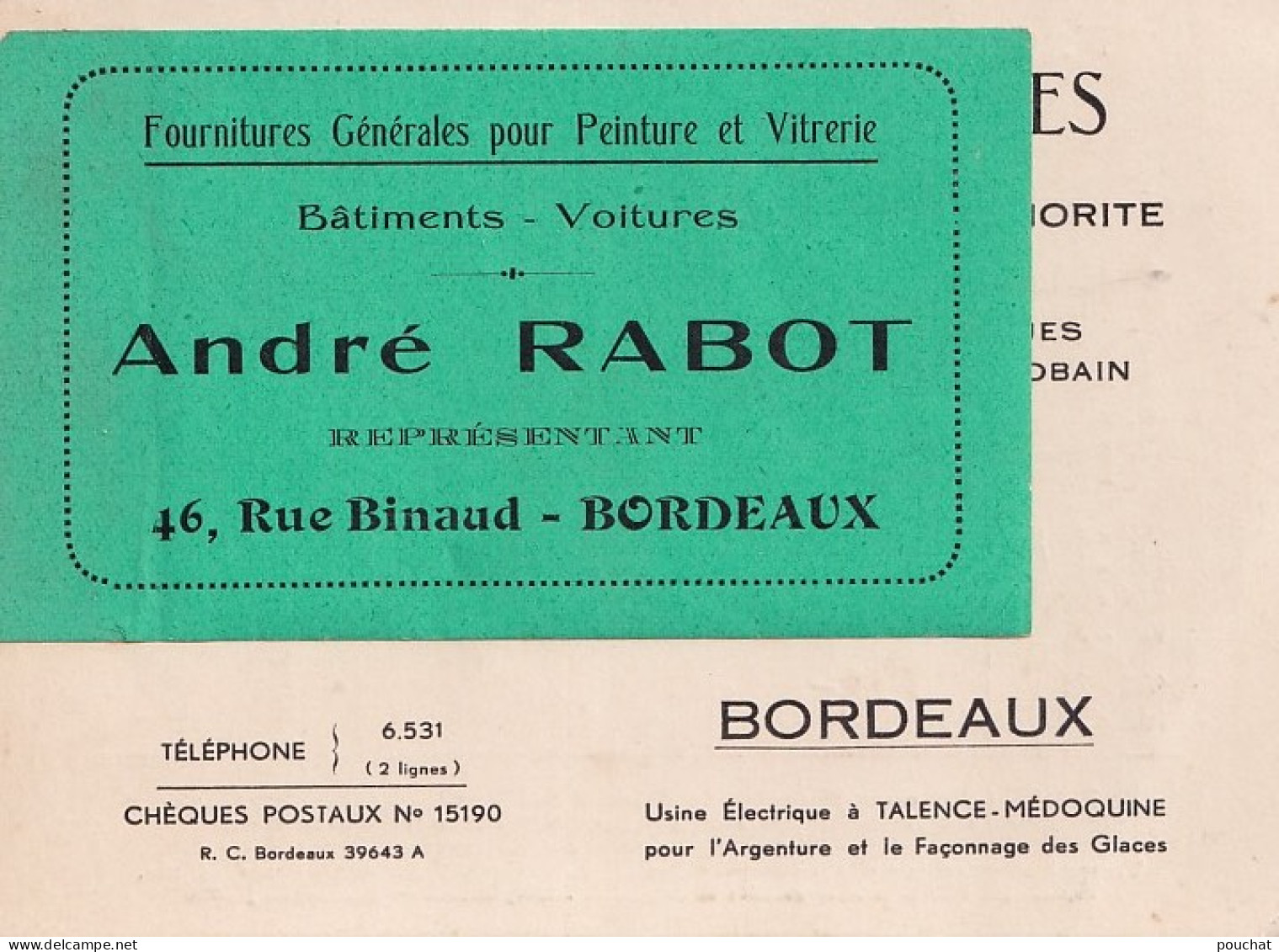 A19-33) BORDEAUX -  F. COURBU - GLACES & VERRES A VITRES - ANDRE RABOT - 34 RUE DE STRASBOURG - 46 RUE BINAUD - 3 SCANS - Cartes De Visite