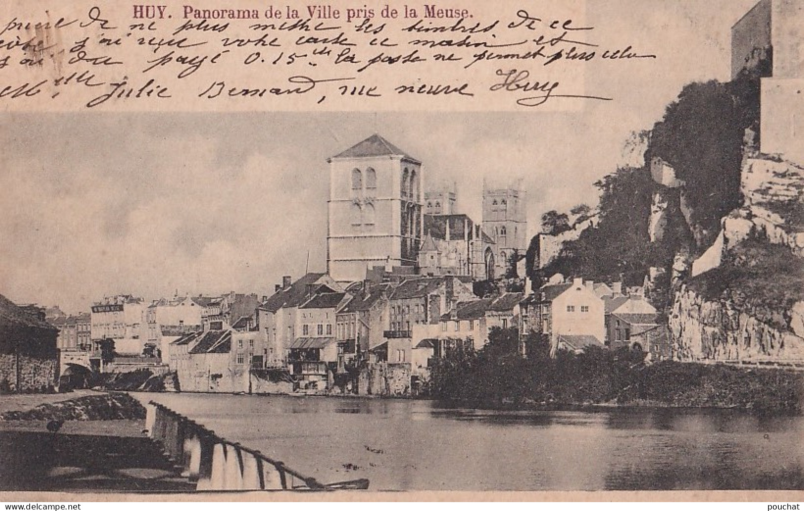 I7-  HUY - PANORAMA DE LA VILLE PRIS DE LA MEUSE - EN  1901 - ( 2 SCANS ) - Huy