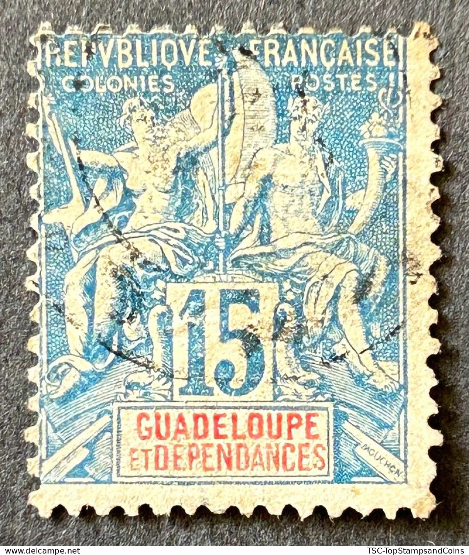 FRAGDP032U - Mythology - Colonies Postes - 15 C Used Stamp W/ Inscription - Guadeloupe 1892 - YT GP 32 - Gebraucht