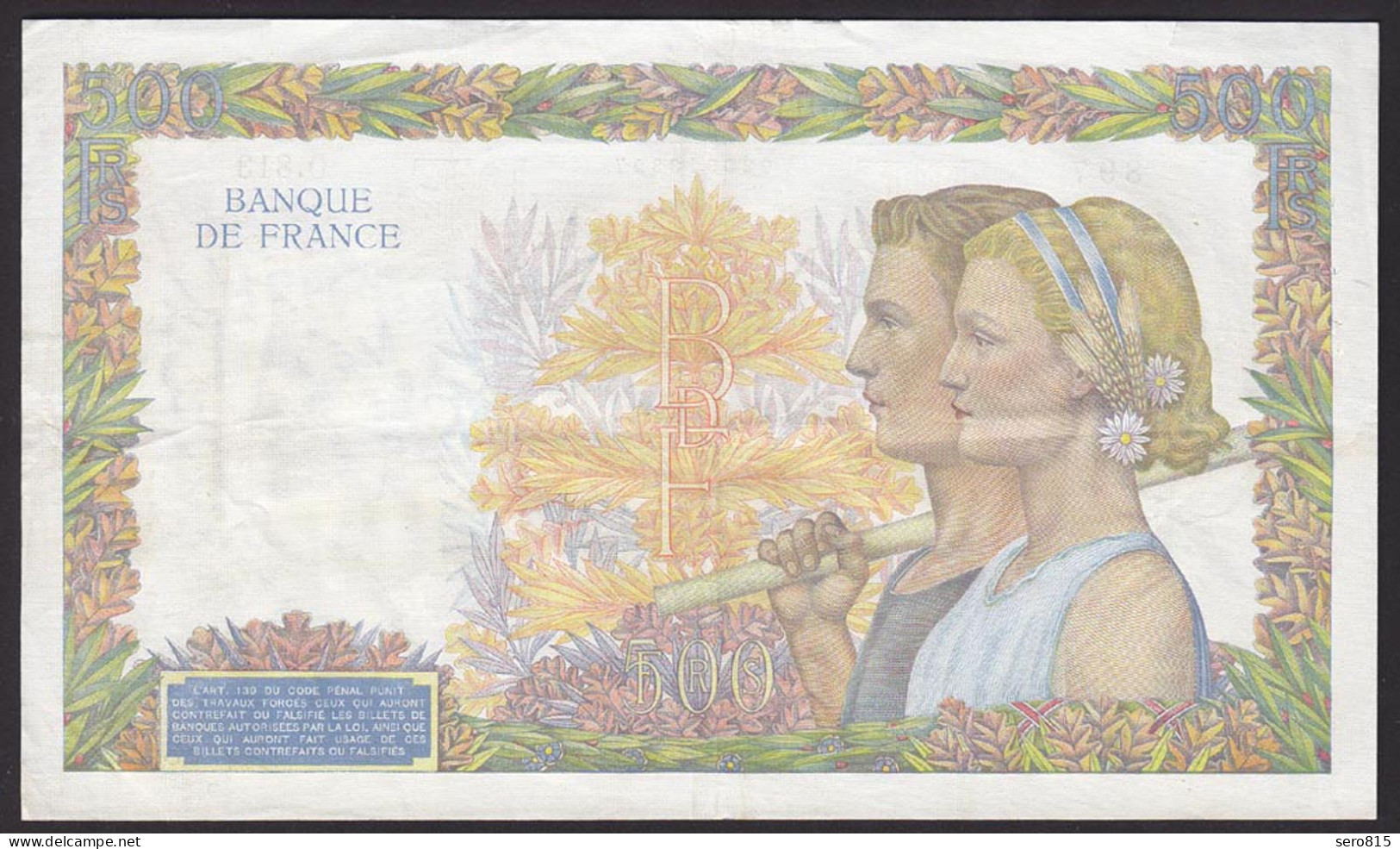 Frankreich - France - 500 Francs Banknote CV.25-7-1940 Pick Nr.95a VF (12342 - Autres & Non Classés