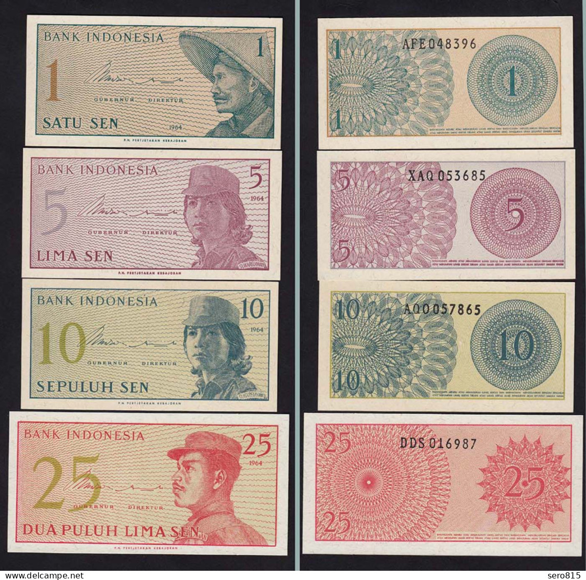 Indonesien - Indonesia 4 Stück Banknoten 1 - 25  SEN 1964 UNC  (15281 - Sonstige – Asien