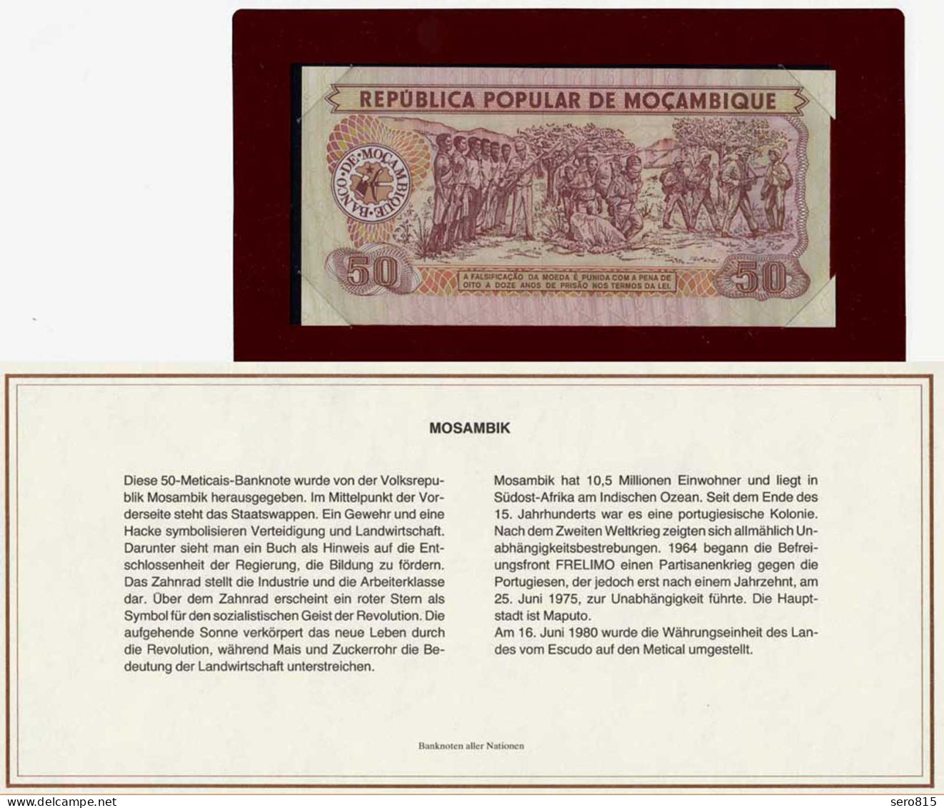 Banknotes Of All Nations - Mozambique 50 Meticais 1980 Pick 125 UNC Notenbrief - Sonstige – Afrika