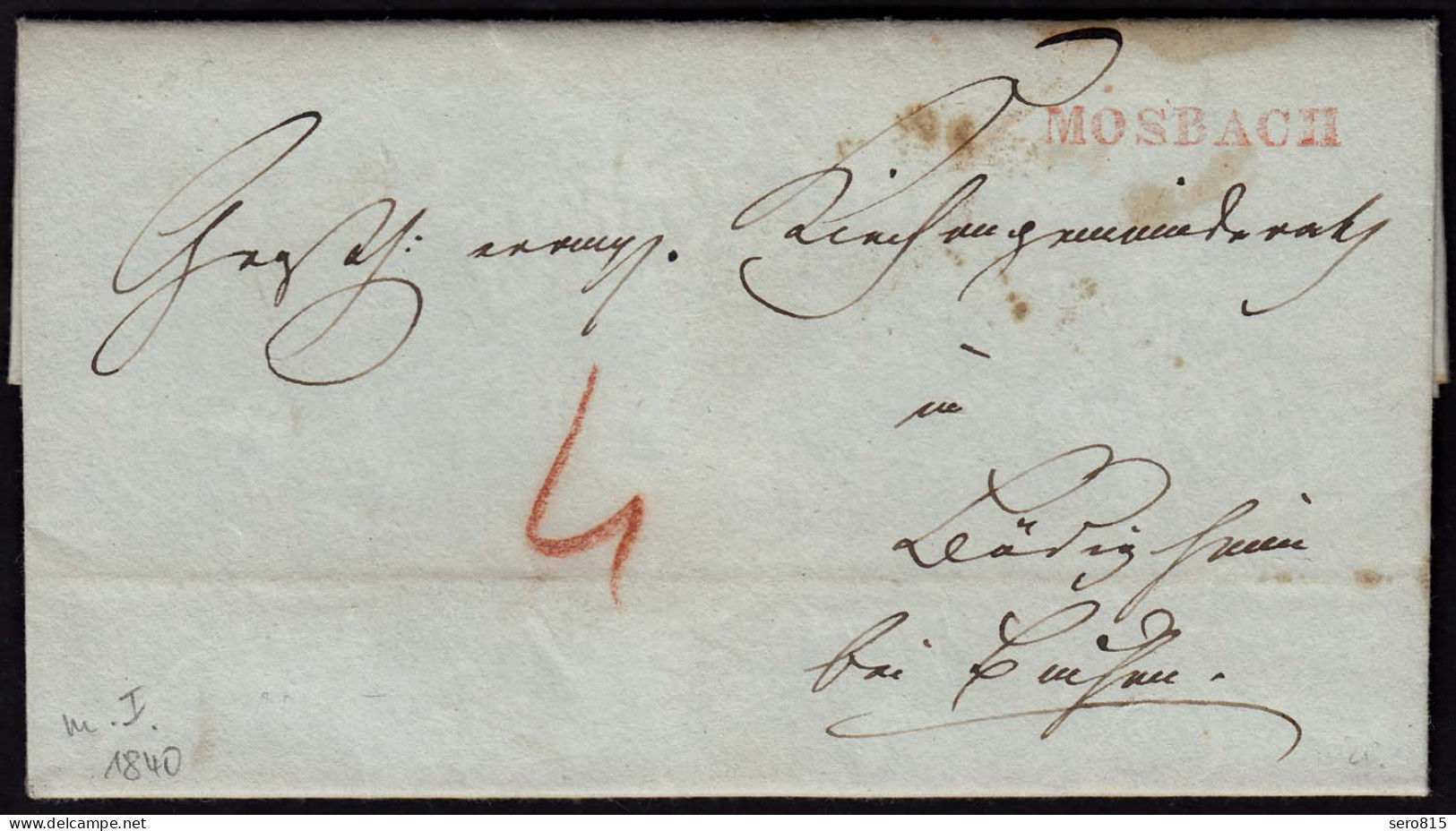 Baden - 1840 Brief MOSBACH Roter L1 Mit Inhalt WZ Papier Von UEBELHOER (15872 - Other & Unclassified