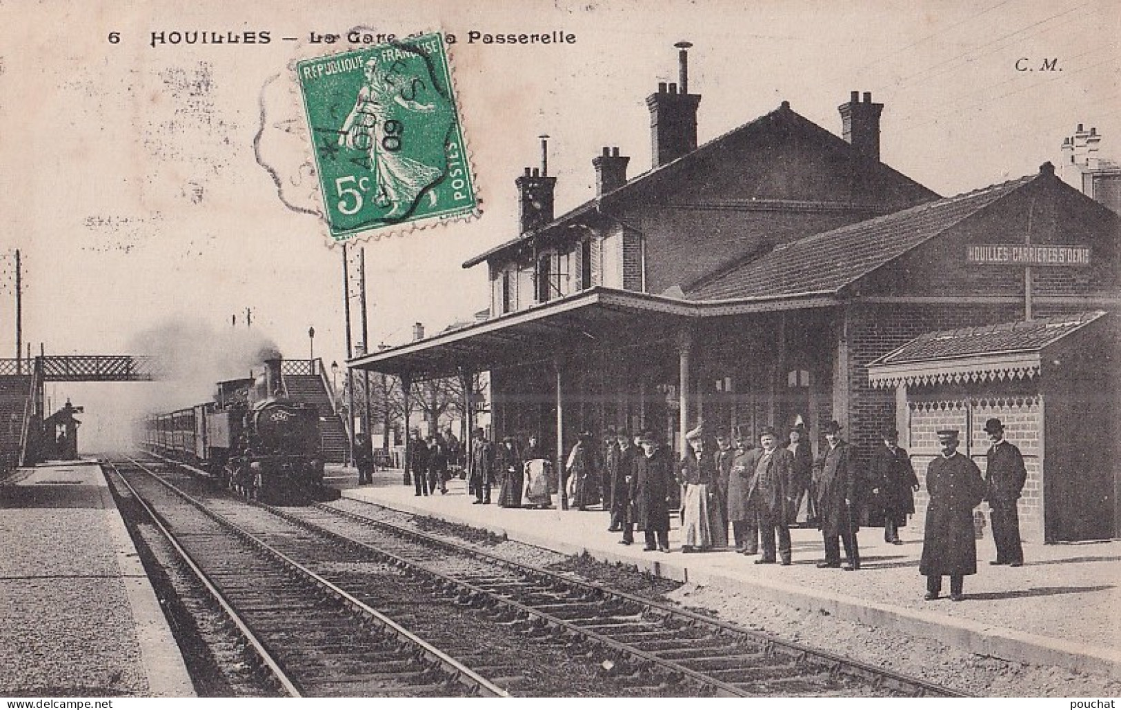 I24-78) HOUILLES - LA GARE ET LA PASSERELLE AVEC TRAIN ET VOYAGEURS - EN 1909 - Houilles
