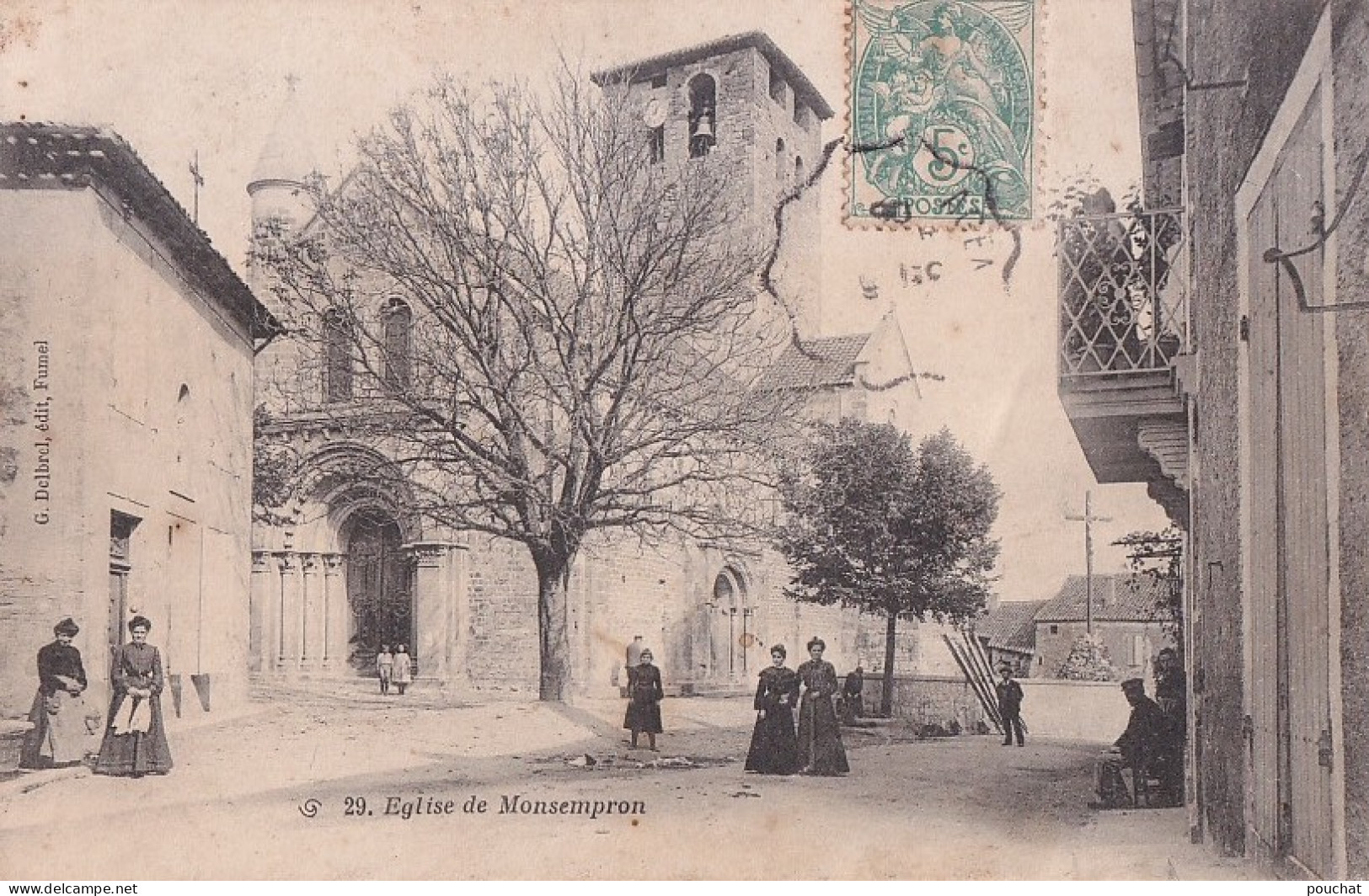 47)  MONSEMPRON - LIBOS - L ' EGLISE  - ANIMEE -  HABITANTS - EN 1905   - Libos