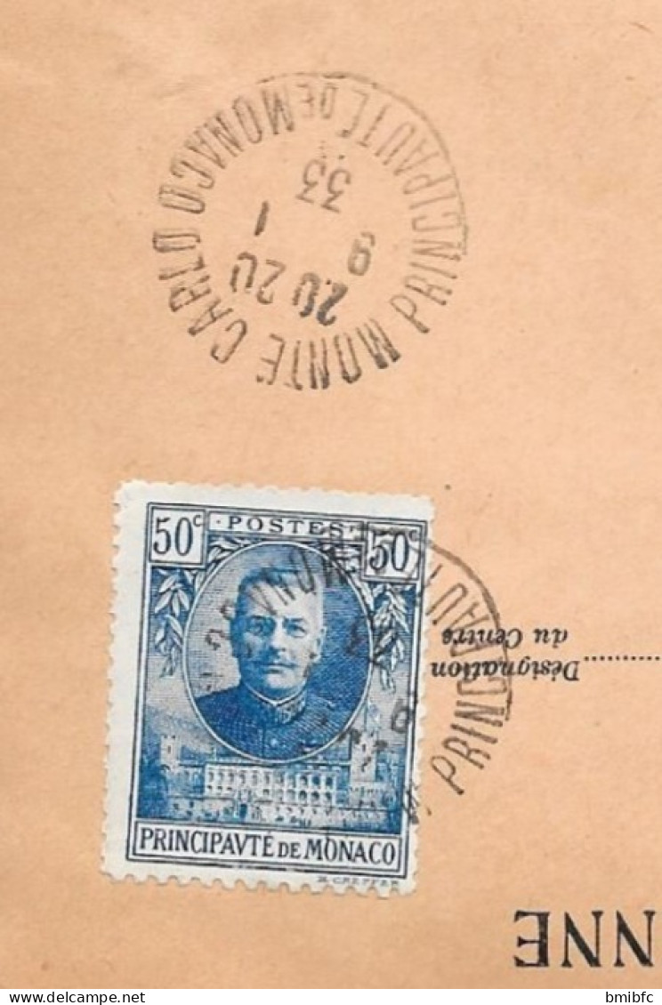 1933 Sur Lettre De La COMPAGNIE ALGÉRIENNE    MONTE-CARLO - Briefe U. Dokumente