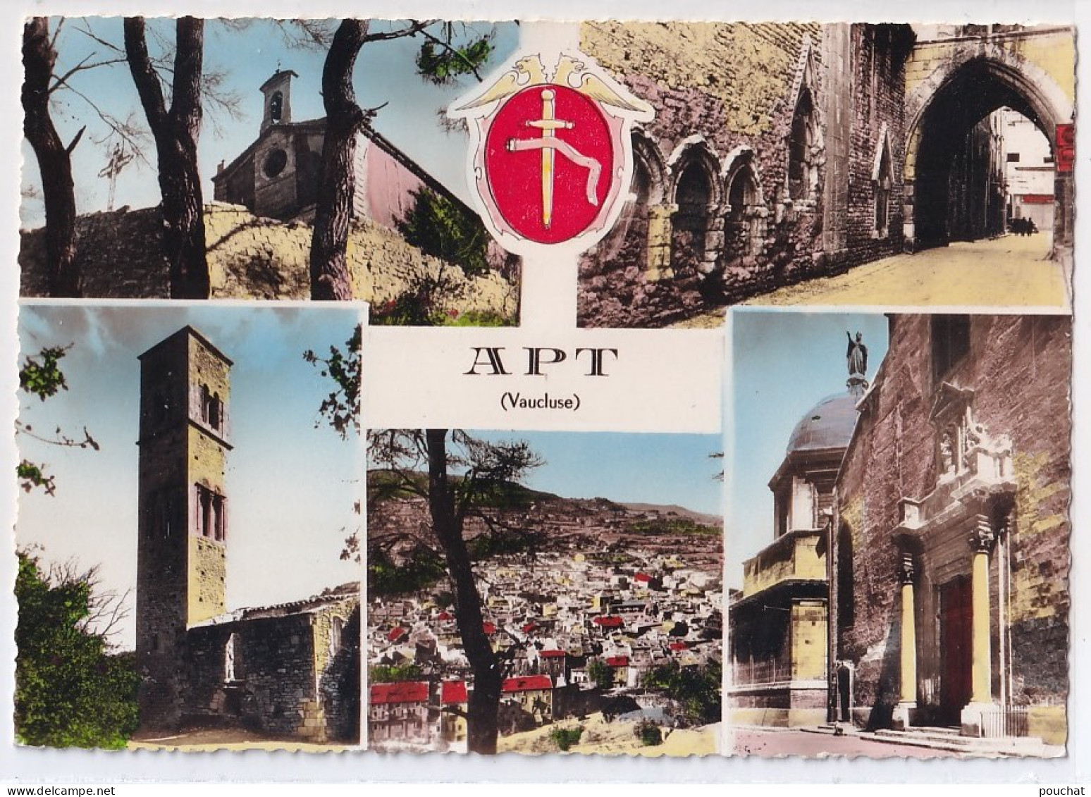 A8-84) APT - VAUCLUSE - 5 VUES DIVERSES COLORISEES + BLASON - ( 2 SCANS ) - Apt