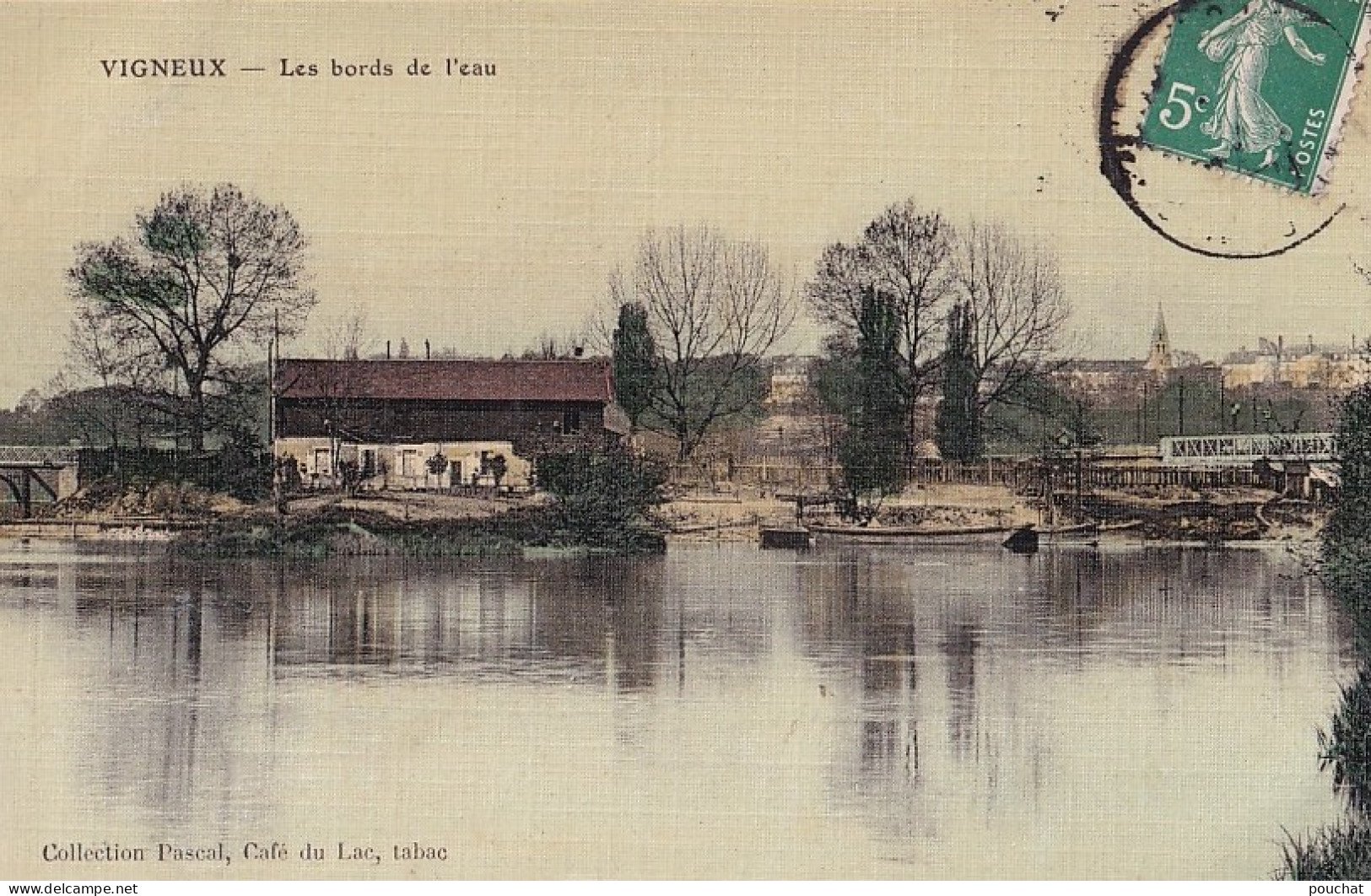 A2-91) VIGNEUX - LES  BORDS DE L ' EAU - CARTE TOILEE COULEURS - EN 1908 - 2 SCANS) - Vigneux Sur Seine
