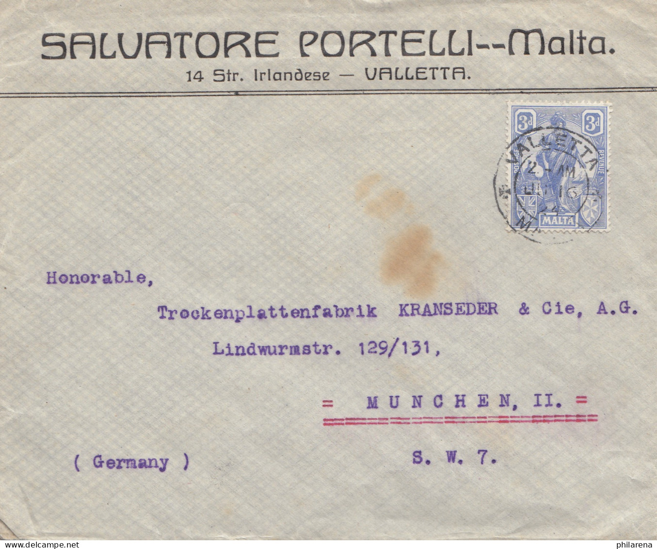 Malta: 1923: Brief Nach München - Malte