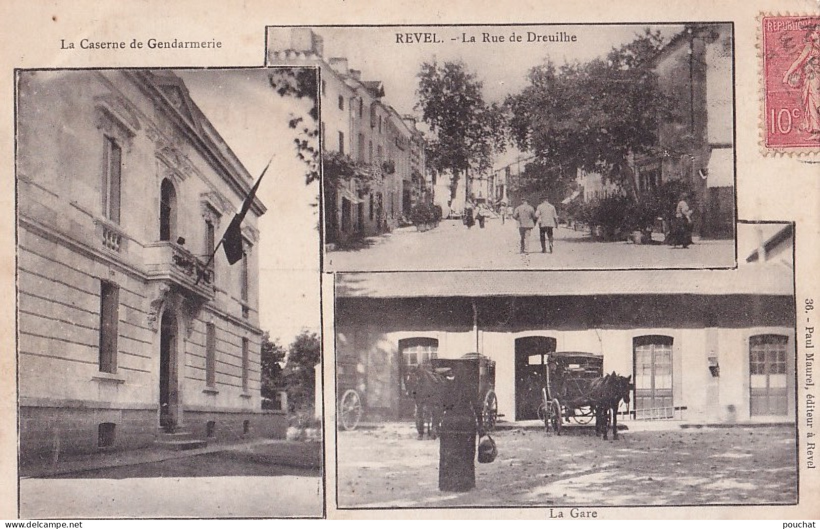 A16-31) REVEL - HAUTE GARONNE - LA CASERNE DE GENDARMERIE - LA GARE - LA RUE DE DREUILHE - EN 1906 -  ( 2 SCANS )   - Revel