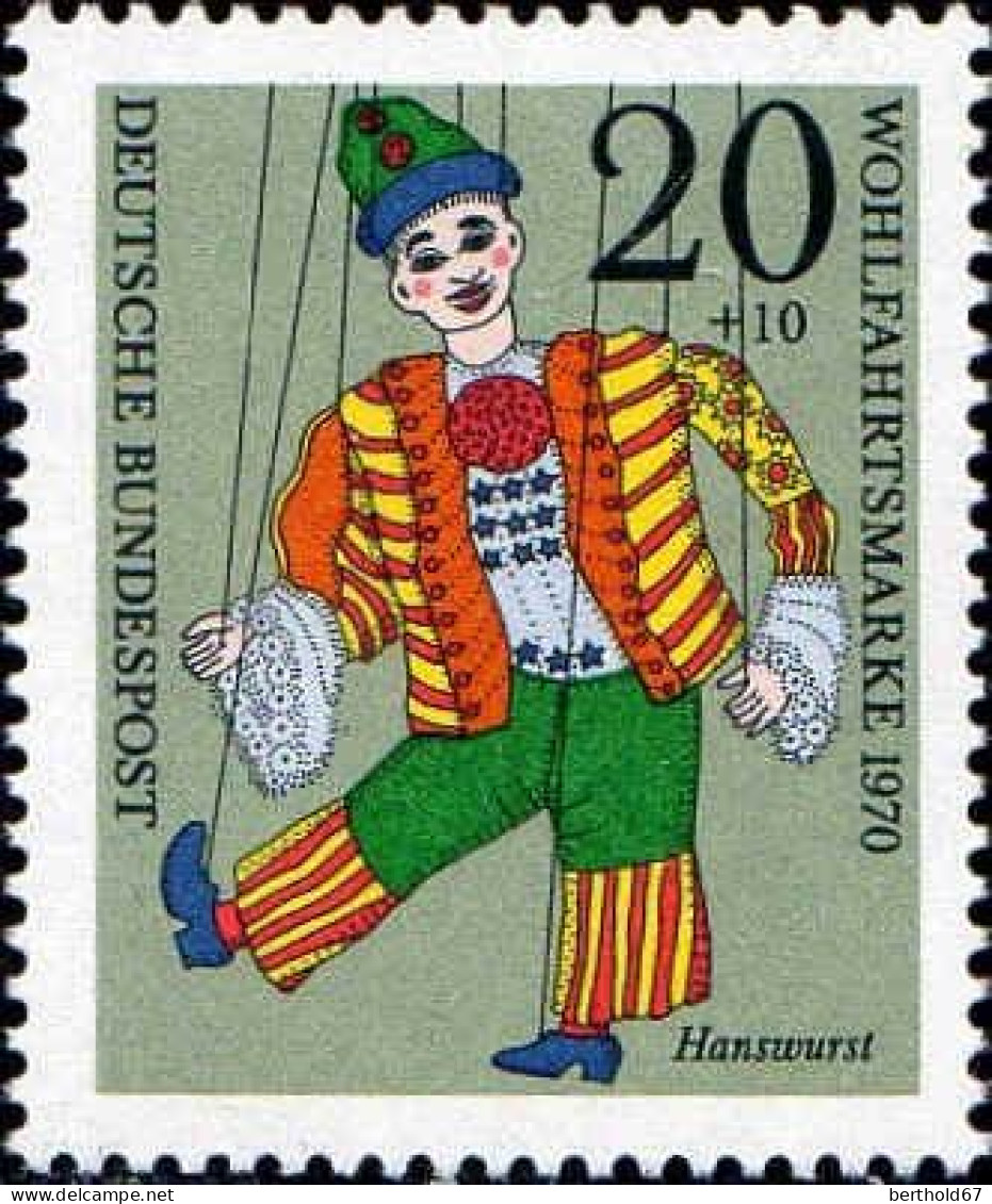 RFA Poste N** Yv: 502 Mi:651 Wohlfahrtsmarke Hanswurst (Thème) - Marionnetten