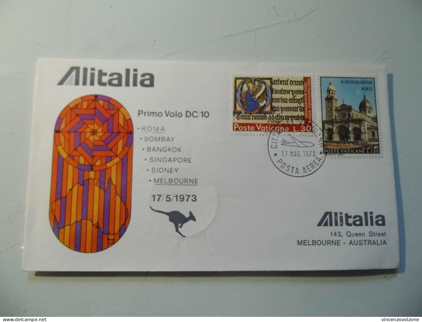 Busta Viaggiata "ALITALIA Primo Volo DC 10 Roma - Melbourne 17/5/1973" Poste Vaticane - Storia Postale