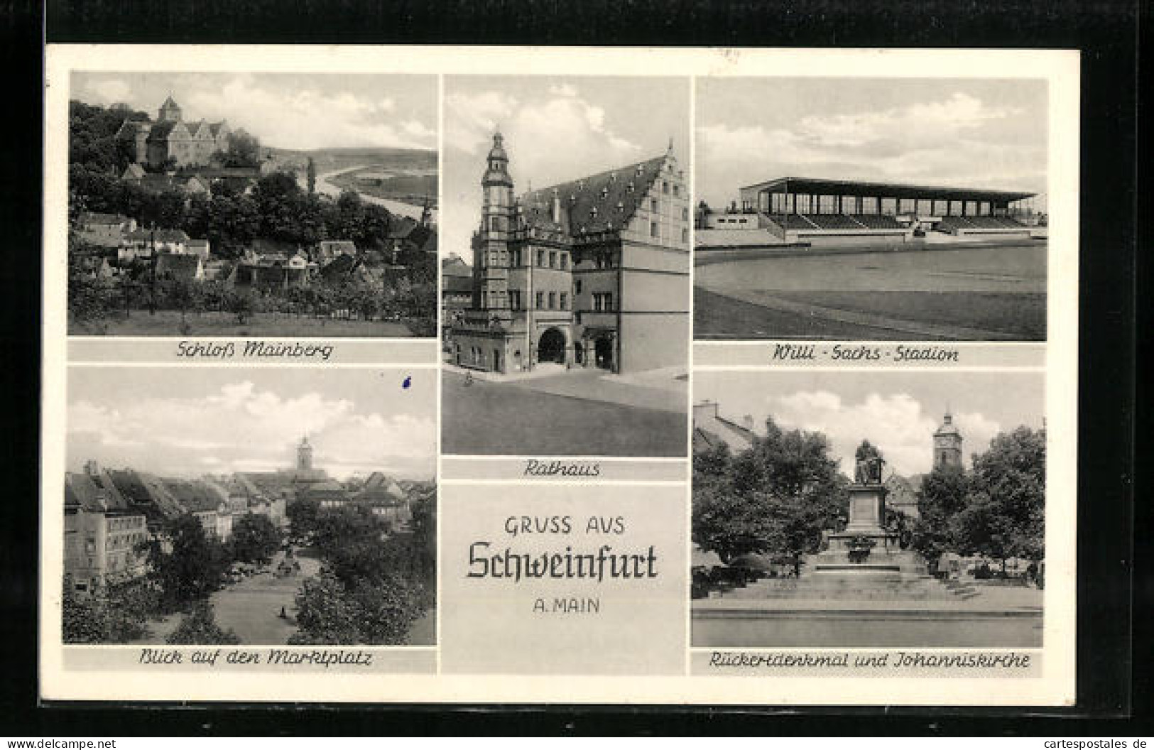AK Schweinfurt Am Main, Das Rathaus, Schloss Mainberg, Der Marktplatz, Rückertdenkmal  - Schweinfurt