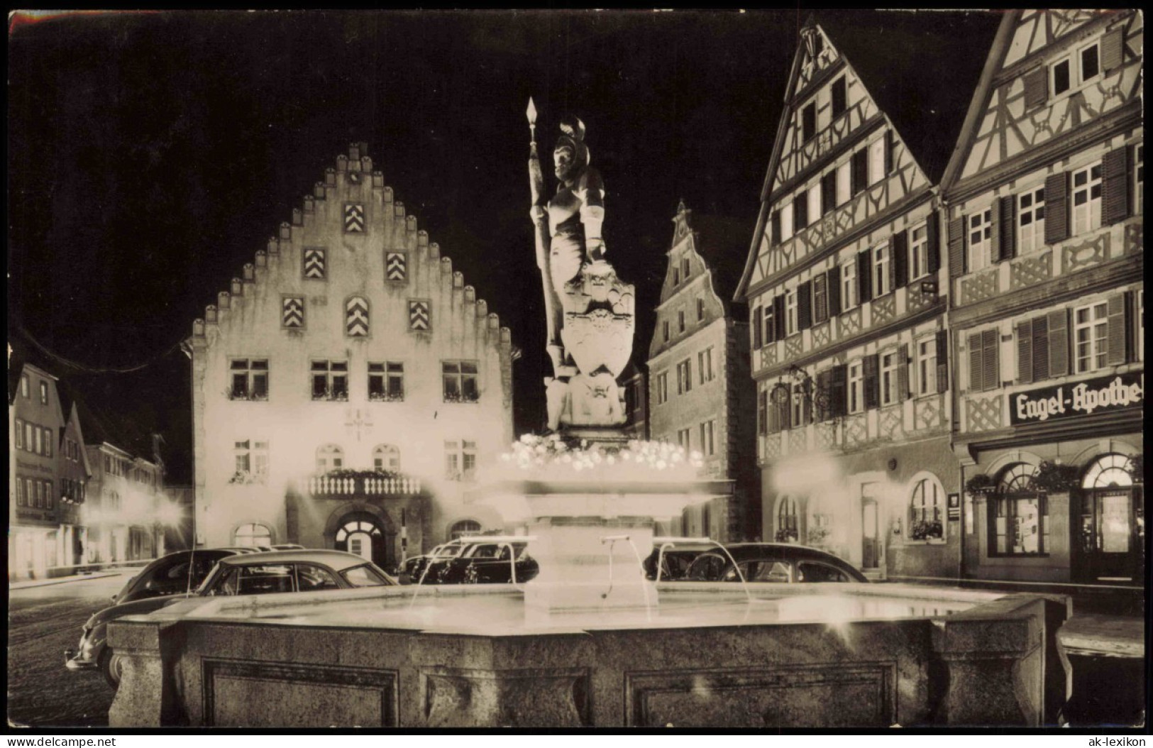 Ansichtskarte Bad Mergentheim Markt Bei Nacht, Engel Apotheke 1964 - Bad Mergentheim