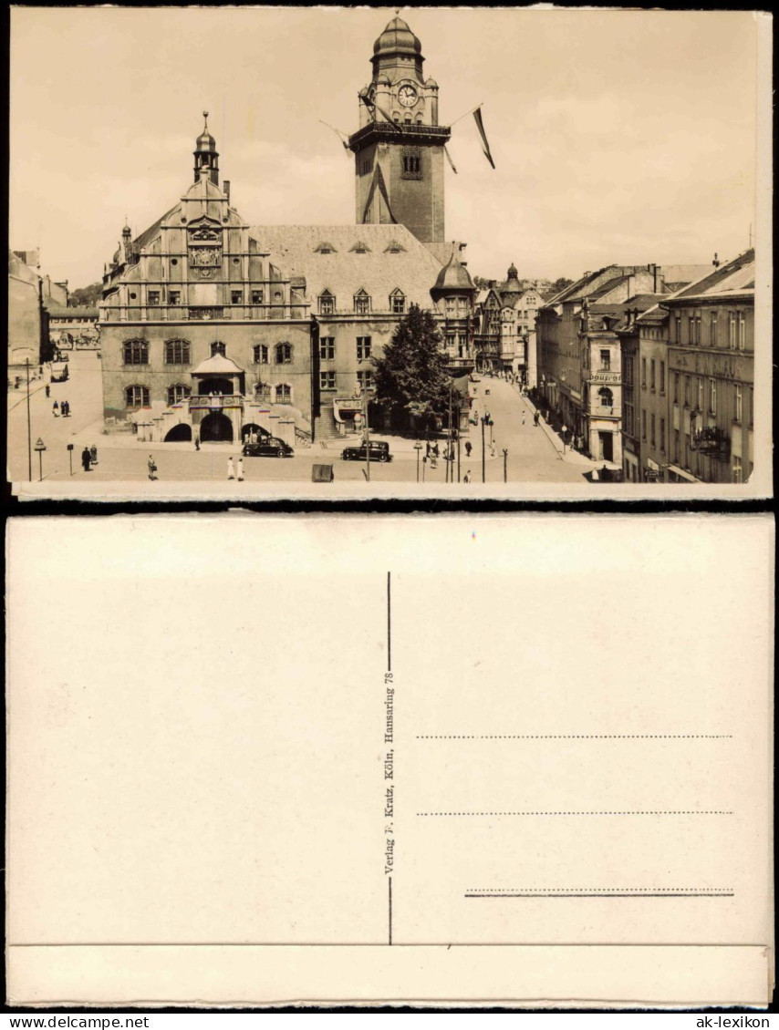 Ansichtskarte Plauen (Vogtland) Rathaus, Straßenblick Turm Mit Fahnen 1930 - Plauen