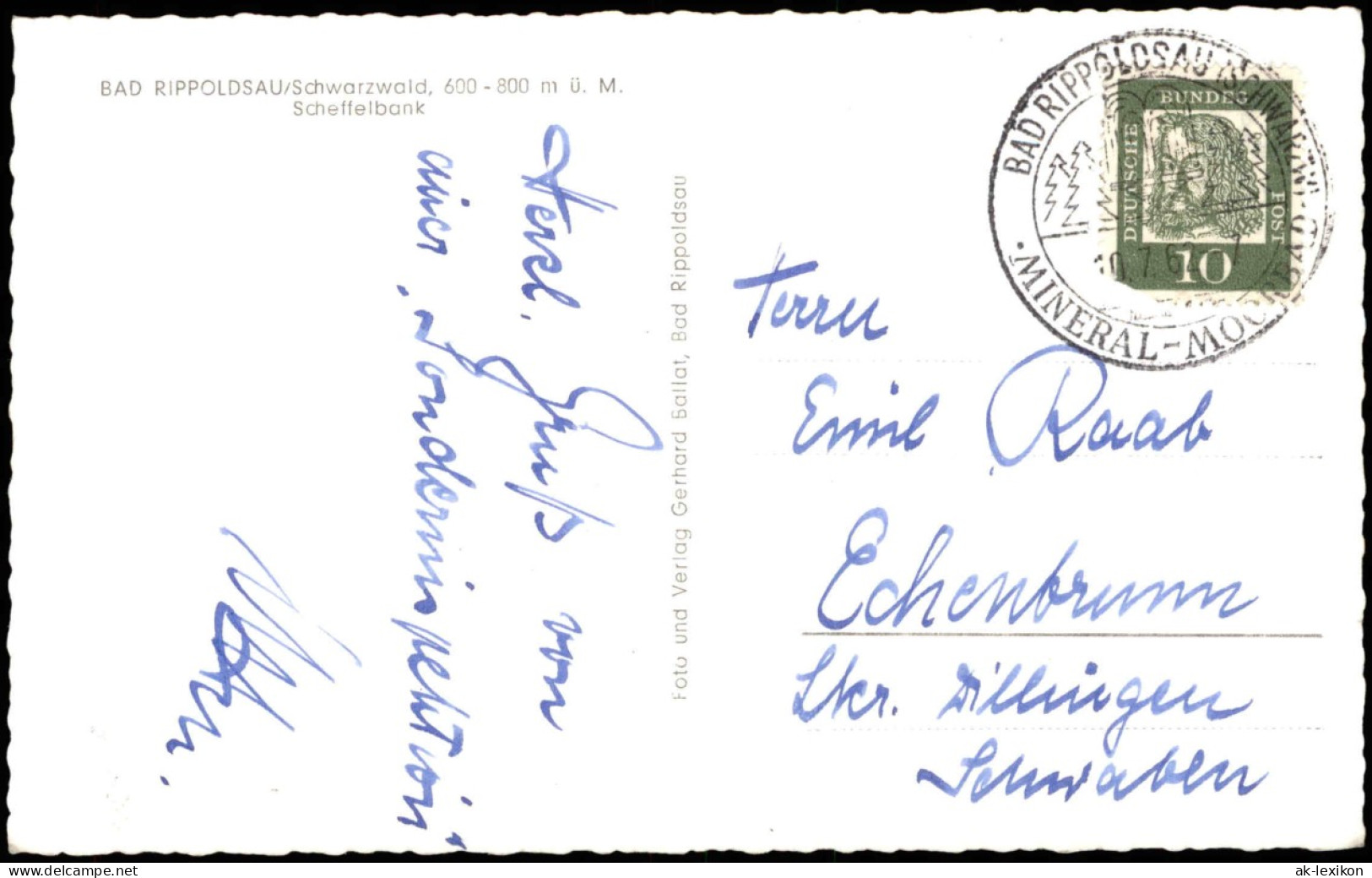 Ansichtskarte Bad Rippoldsau-Schapbach Scheffelbank 1962 - Bad Rippoldsau - Schapbach